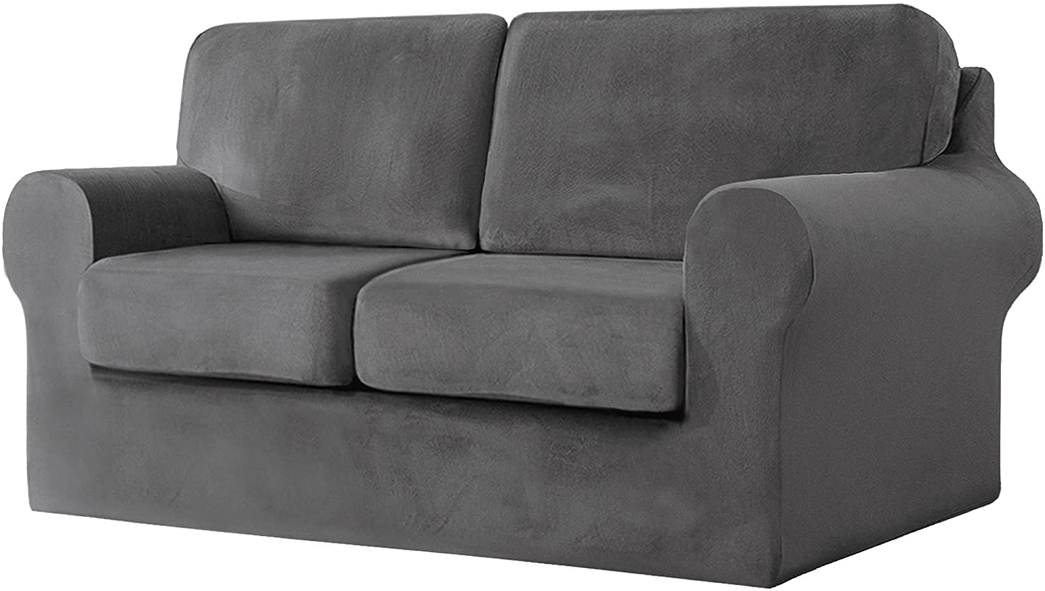 YYHSND 5-Piece Stretch Velvet Sofa Cover Set - 2 Seater Couch Slipcover for Loveseat with Separate Backrests & Cushion Cover | Elastic Band & Soft Fabric | Dark Grey | Perfect for Living Room, Bedroom & Home Decor