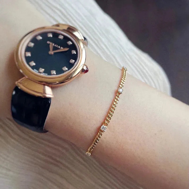 18K Yellow Gold Bracelet for Women - Real Natural Emerald or Diamond Fashion Jewelry, Elegant INS Style Birthday Gift for Her - Perfect for Anniversaries, Parties & Special Occasions