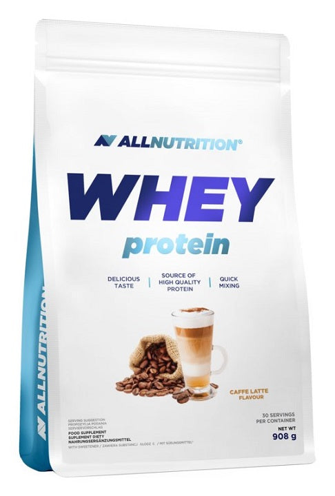 Allnutrition Whey Protein Powder - Caffe Latte Flavor, 908g | High Protein Supplement for Muscle Recovery & Workout | Perfect for Post-Workout Shakes & Healthy Breakfasts
