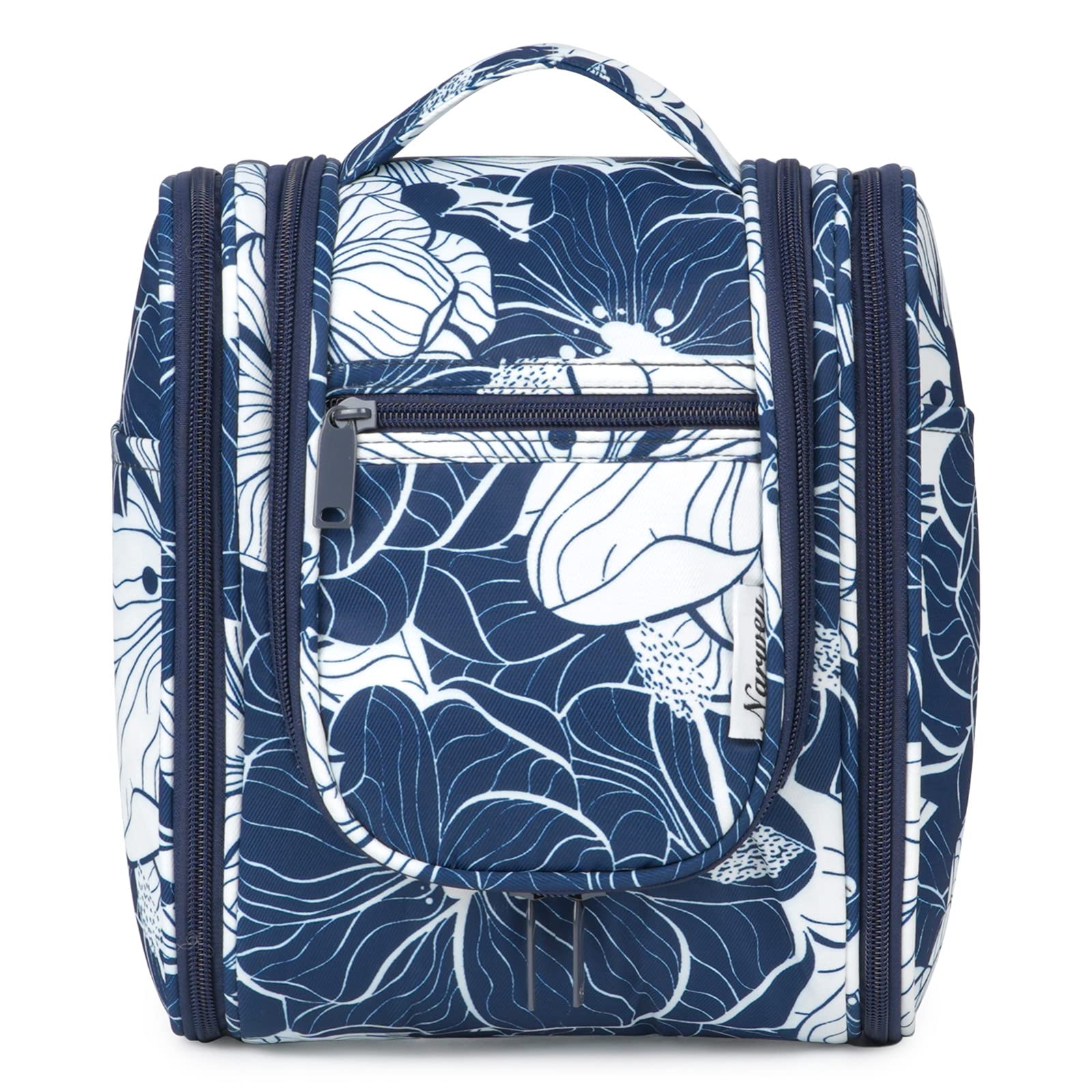 Narwey Small Hanging Travel Toiletry Bag - Waterproof Cosmetic Makeup Organizer for Women & Men - Perfect for Bathroom, Gym, Camping Trips (Medium, Blue Lotus)