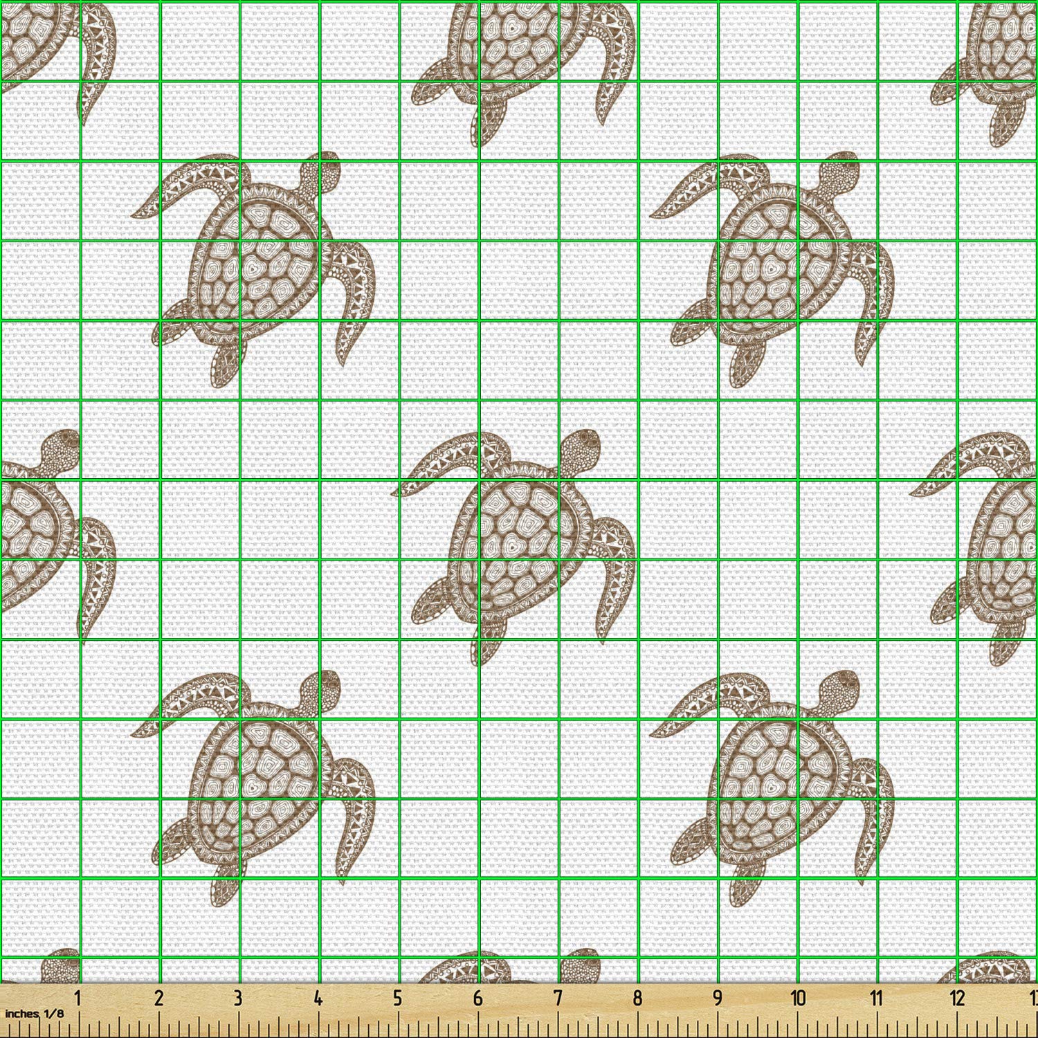 Ambesonne Turtle Fabric by The Yard - Underwater Animals Hand Drawn Repeating Pattern, Decorative Upholstery Fabric for Sofa, Curtains & Home Decor (10 Yards, Cocoa/White) - Perfect for DIY Projects, Pillow Covers & Coastal Themed Bedrooms