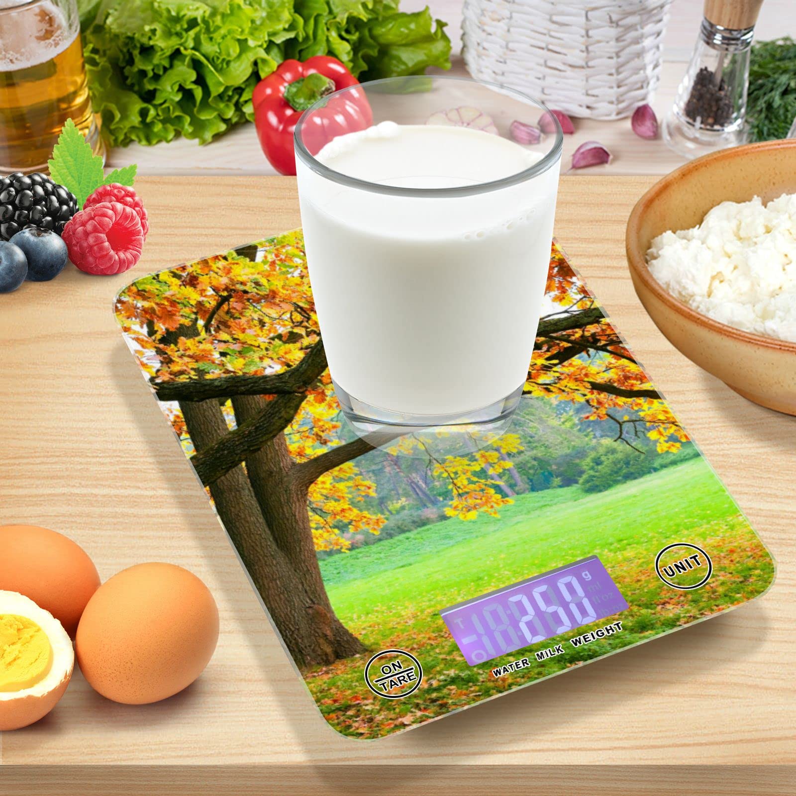 Waterproof Digital Kitchen Scale - Precise Ounces & Grams Measurement for Baking, Cooking & Food Prep | Autumn Forest Design | Ideal for Home Kitchens & Professional Bakers
