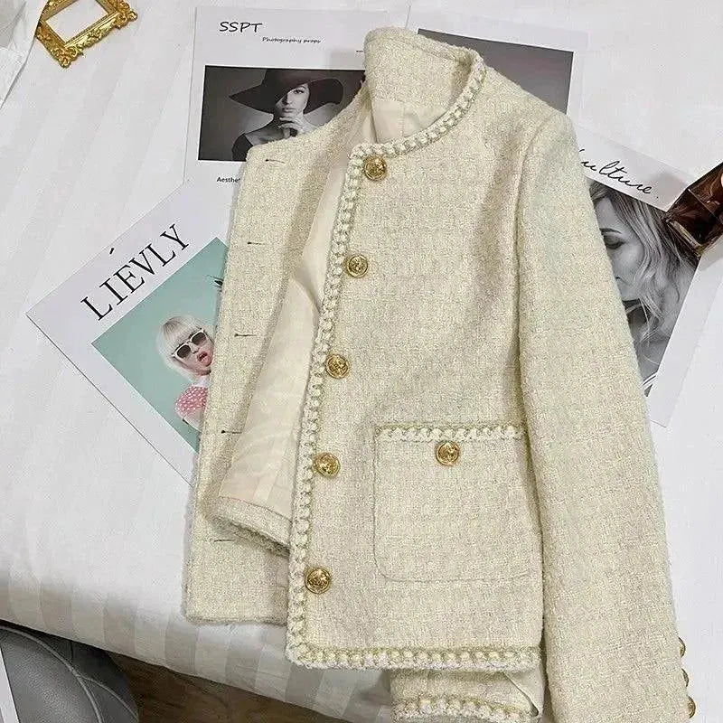 Women's Casual Round Neck Tweed Jacket - Stylish & Comfortable Outerwear for Work, Office & Everyday Wear