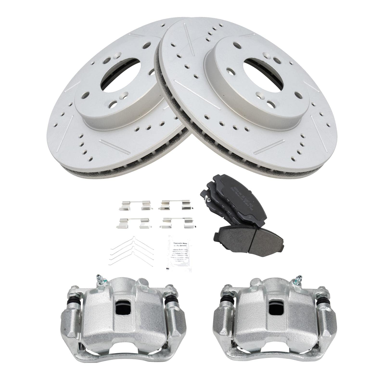 TRQ Front Performance Brake Pad & Rotor Kit - Semi-Metallic Vented G-Coated Brake Caliper Set for 2013-2014 Honda Fit | Smooth Stopping Power for City Driving & Daily Commutes