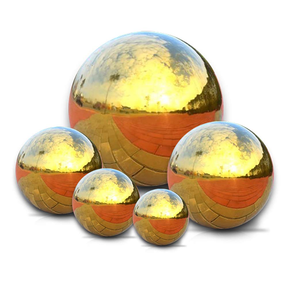 Stainless Steel Gazing Ball Mirror Globe - Polished Hollow Floating Reflective Hemisphere Garden Ornament (Gold, 5Pcs) for Outdoor Decoration, Ponds, Swimming Pools & Home Gardens