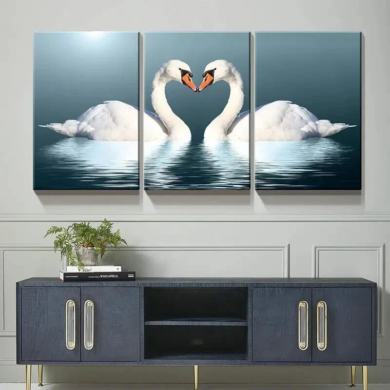 3pcs Romantic Heart Shaped Swans Metal Wall Art - Ready to Hang Home Decor for Bedroom, Living Room & Wedding Gift