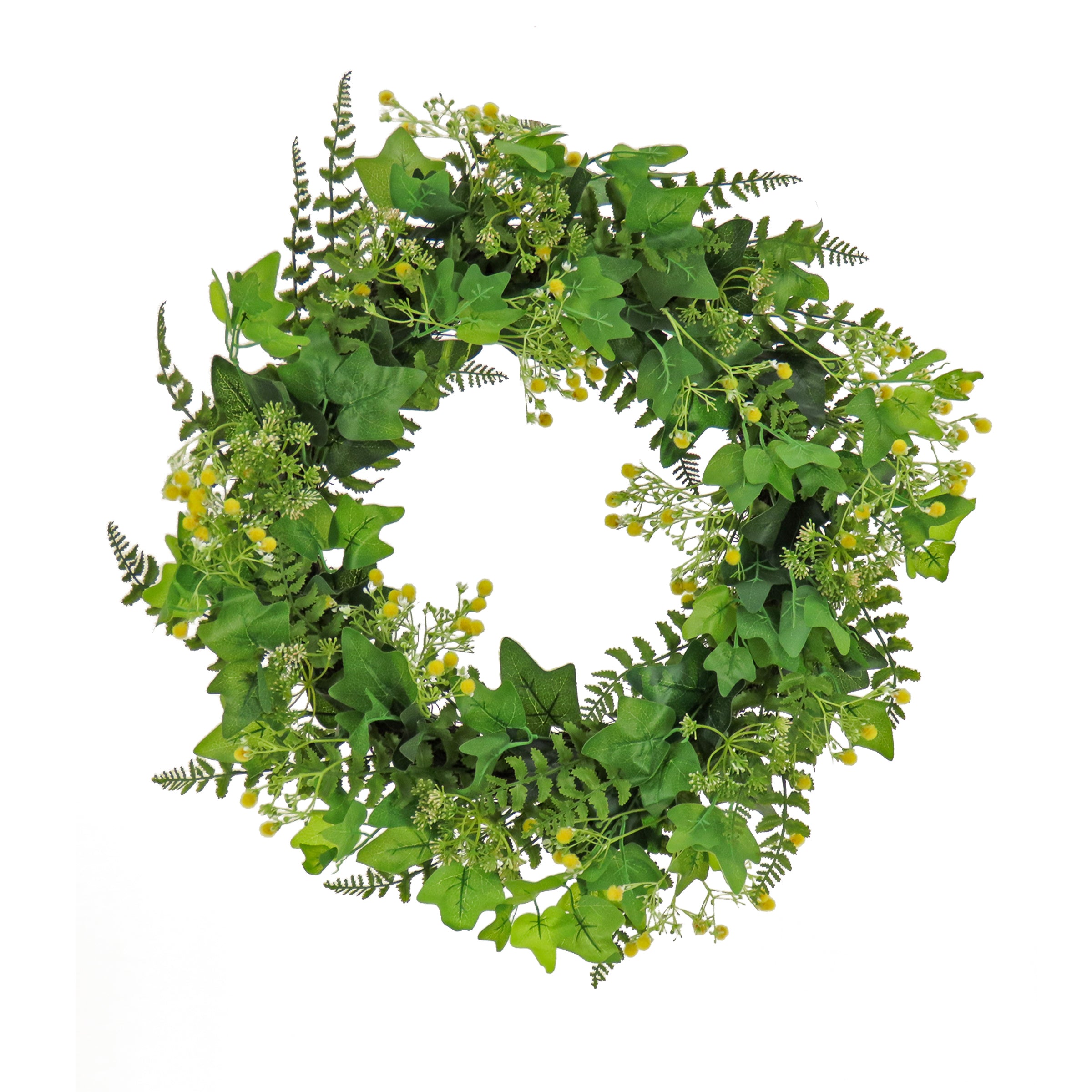 24 Inch Spring Wreath with Ivy, Fern Leaves & Seed Pods - Flowing Green Stems for Front Door Decor, Easter Home Decoration & Seasonal Wall Hanging