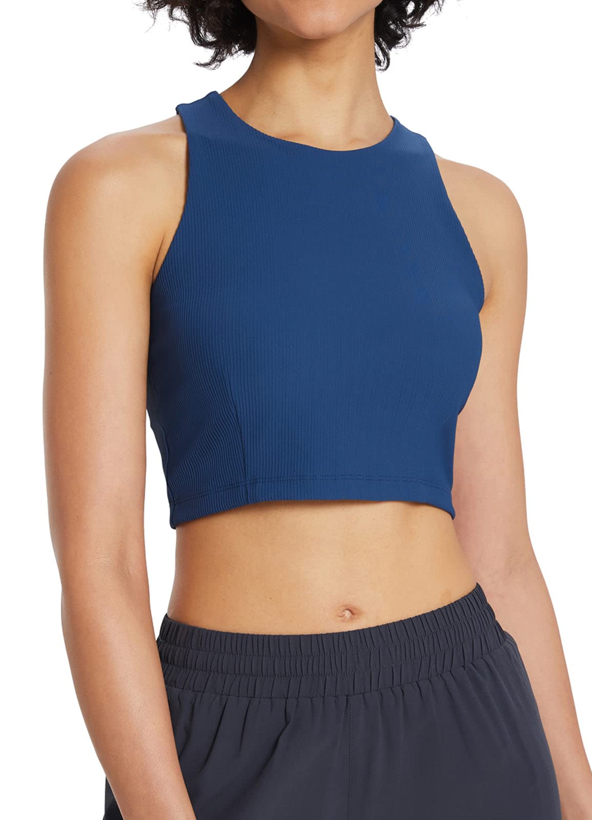 BALEAF Women's Ribbed Double Lined Racerback Crop Tank Top - Breathable Yoga Shirt for Workout, Running & Gym - Comfortable Athletic Wear for Women