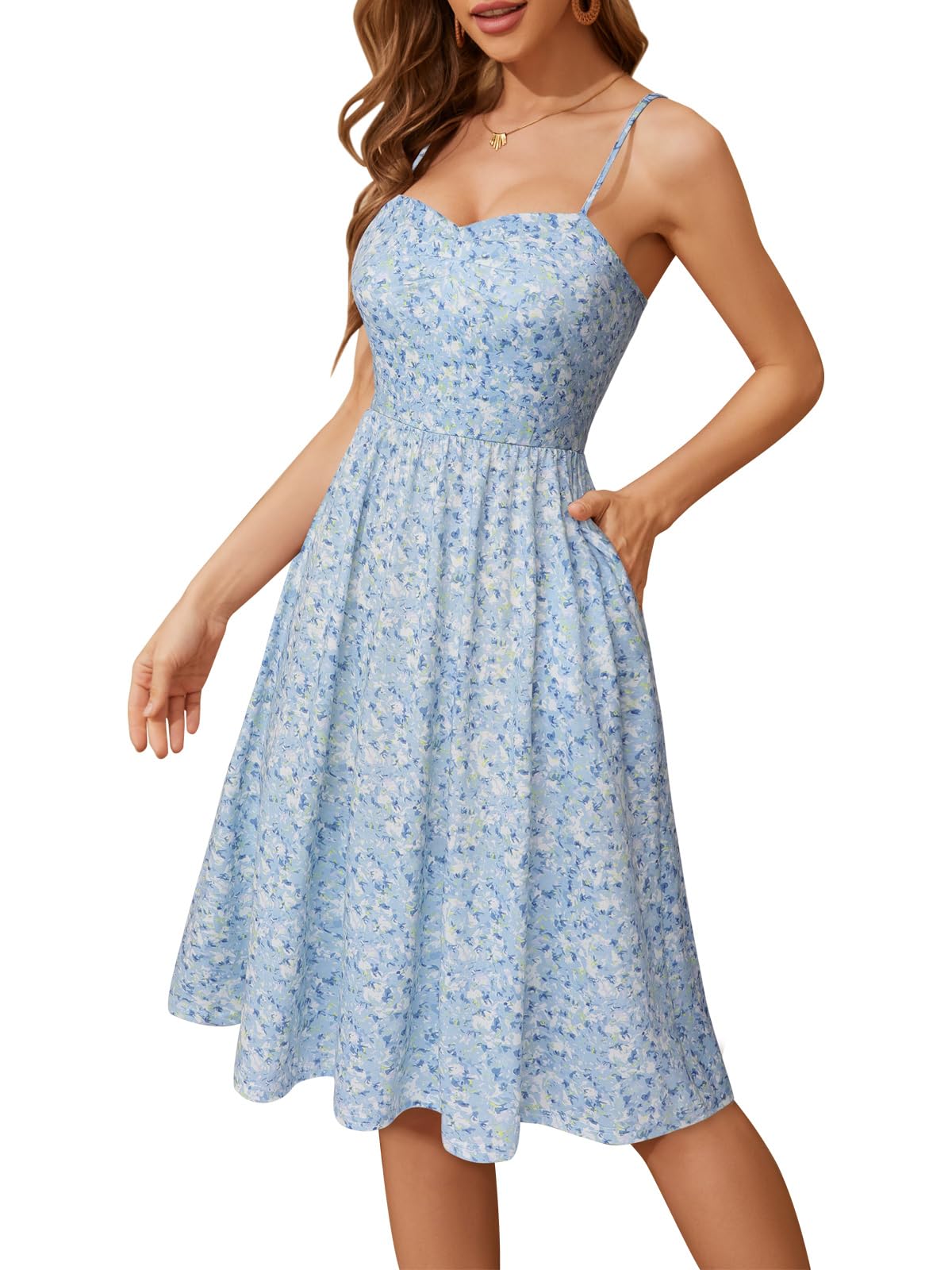 Sureple Women's Summer Dresses 2025 - Casual Sweetheart Neckline, Empire Waist A-Line Swing Dress with Spaghetti Straps & Pockets | Perfect for Beach Vacations, Date Nights & Summer Outings