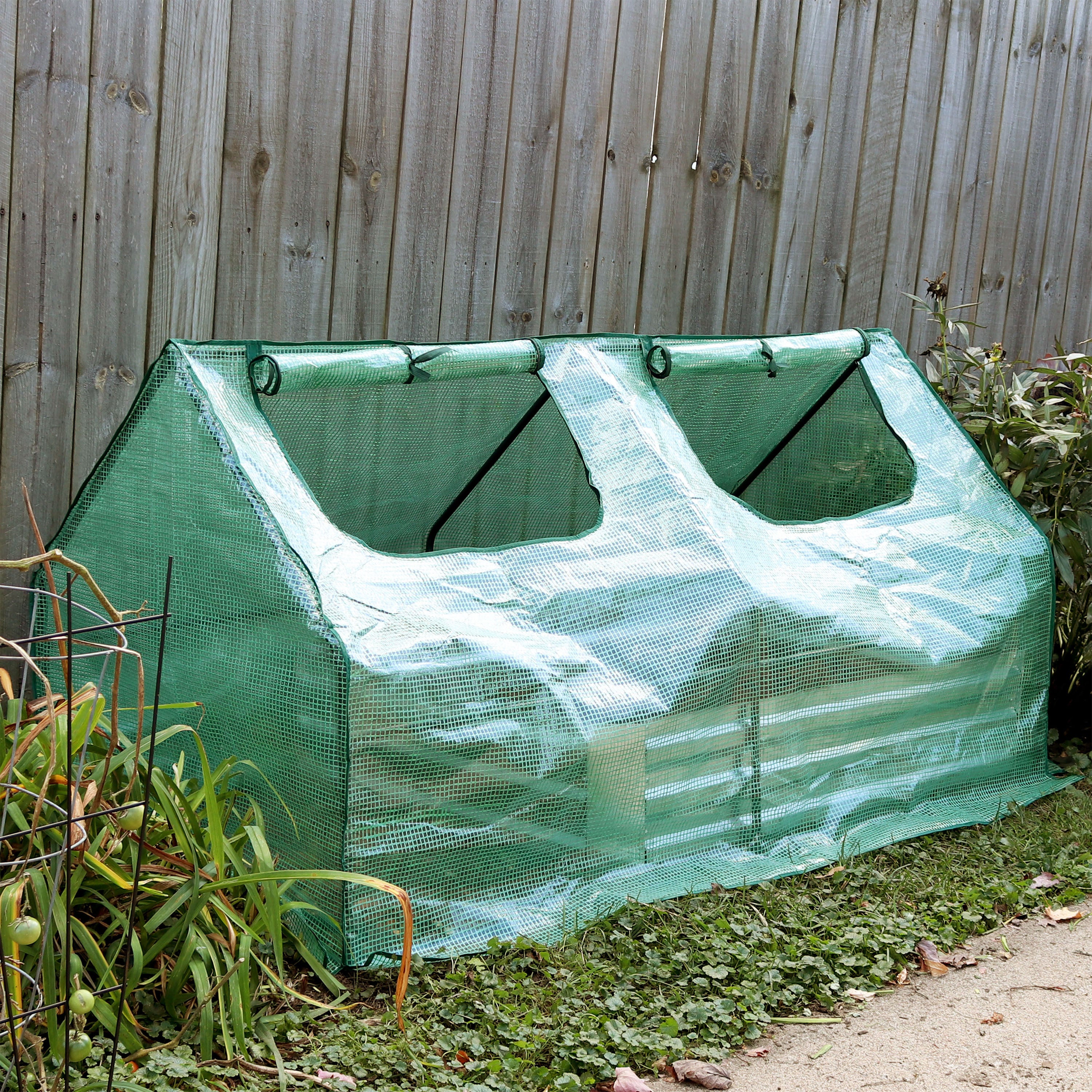 Sunnydaze Portable Mini Cloche Greenhouse with Zipper Doors - Compact Plant Protection Cover for Indoor/Outdoor Gardening, Seed Starting & Plant Hardening - Green