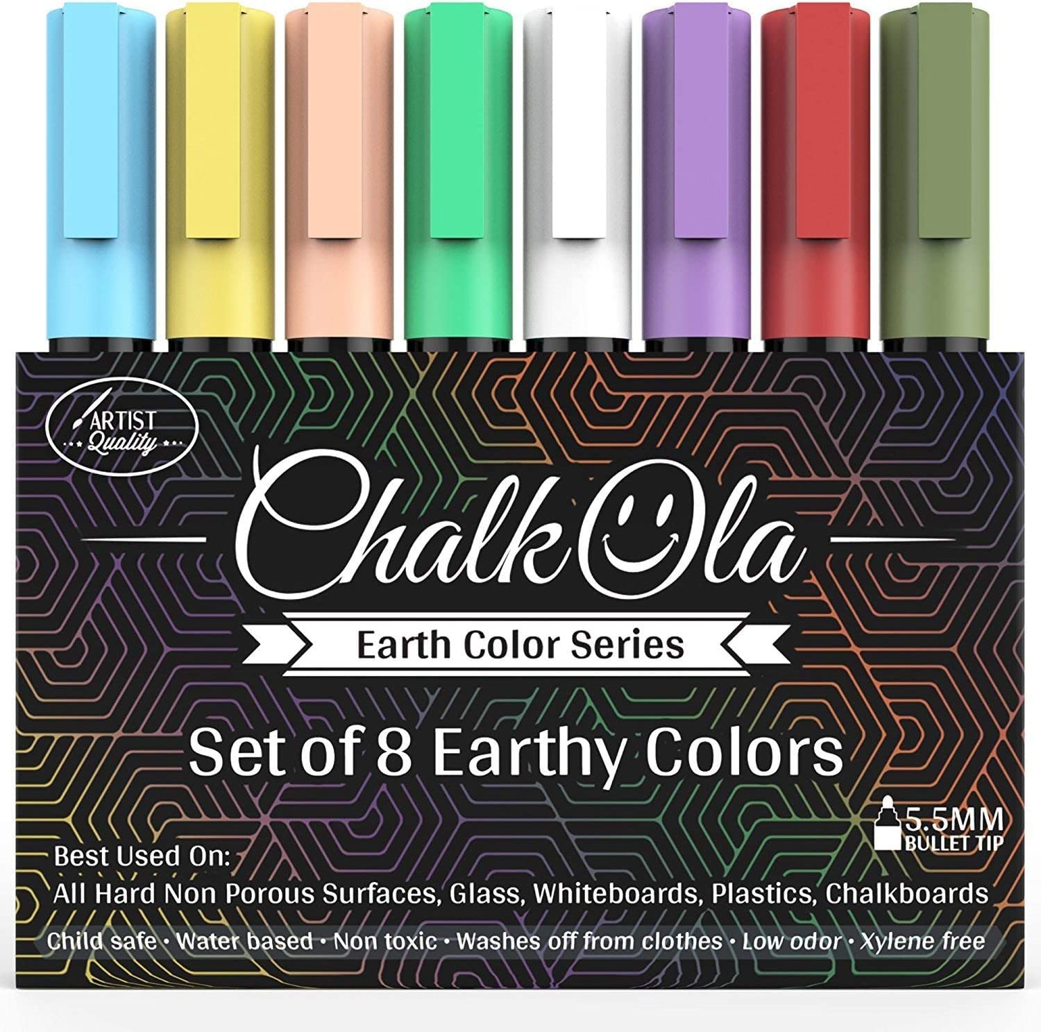 6 White & 8 Earthy Chalk Markers Set - Non-Toxic Liquid Chalk Pens for Blackboards, Windows, Glass, Mirrors - Perfect for Restaurants, Cafes, Classrooms & DIY Crafts