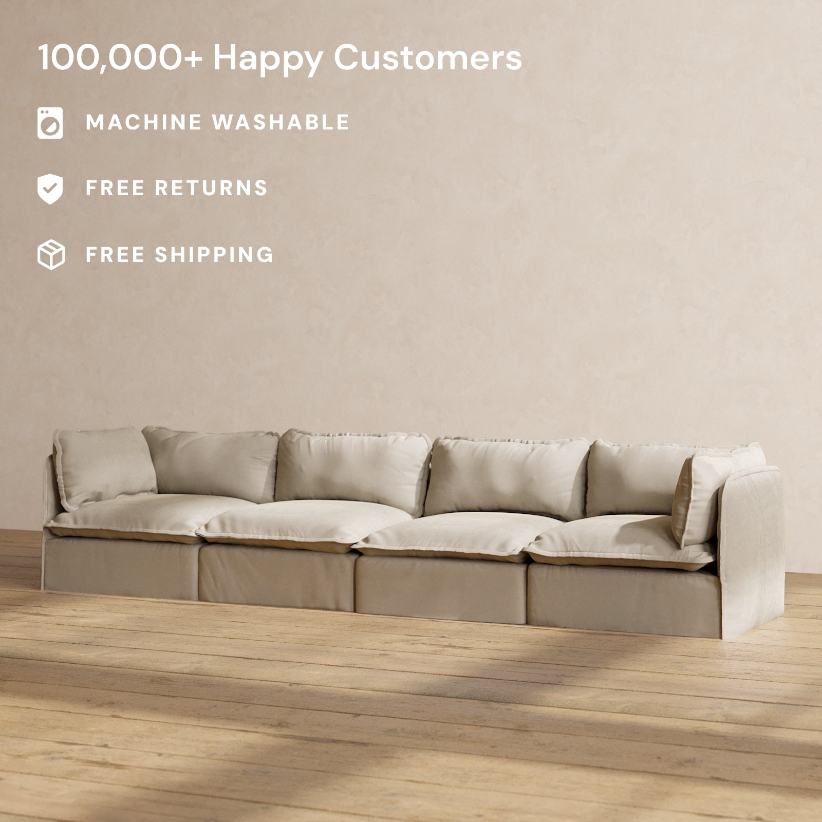 Premium Modular Performance 4-Seater Sofa in Dune Beige - Comfortable Blend Fabric for Living Room, Lounge & Entertainment Spaces