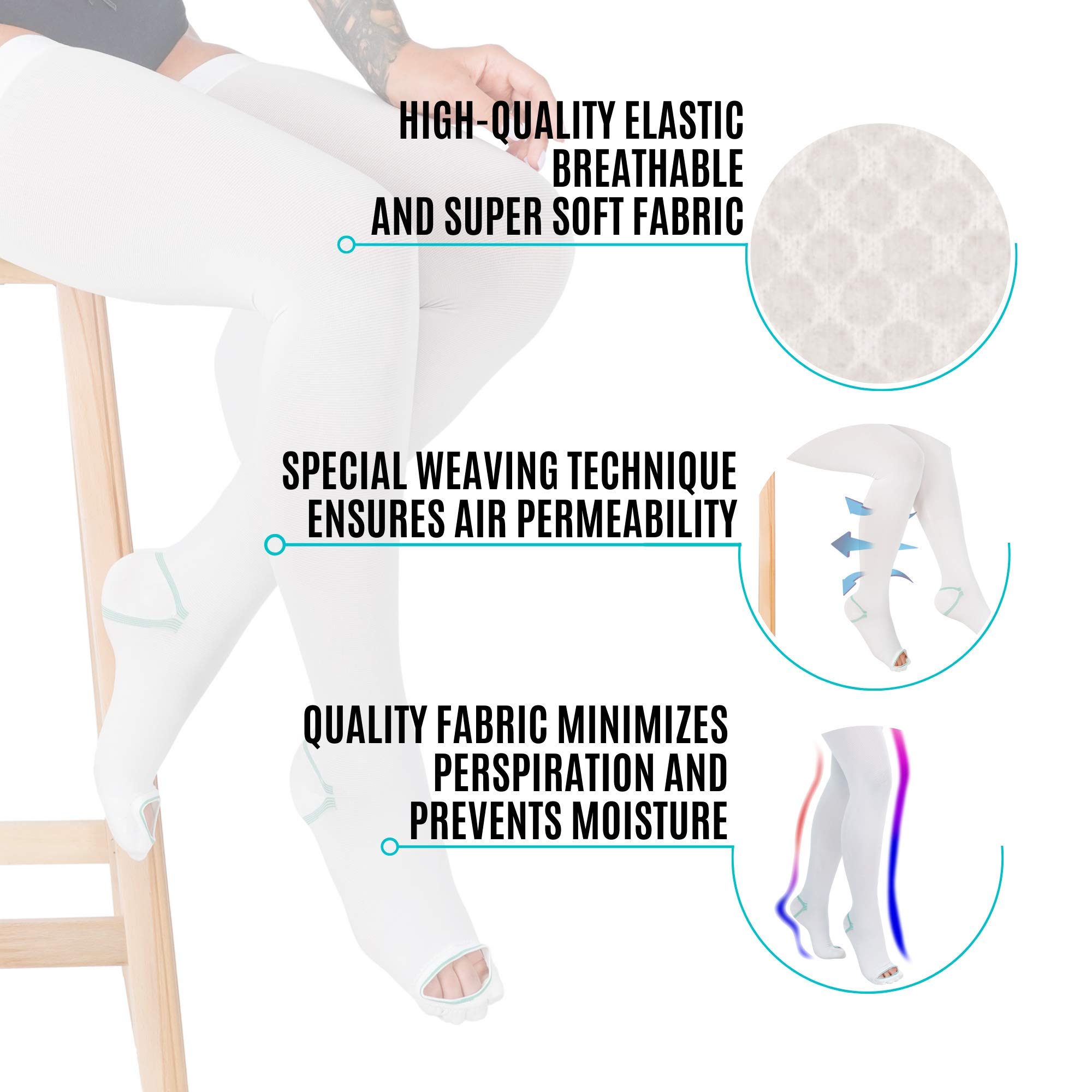 Anti-Embolism Compression Stockings 15-20 mmHg - Thigh High Unisex Medical Socks for Circulation & Swelling Relief - Perfect for Post-Surgery, Travel & Varicose Vein Support