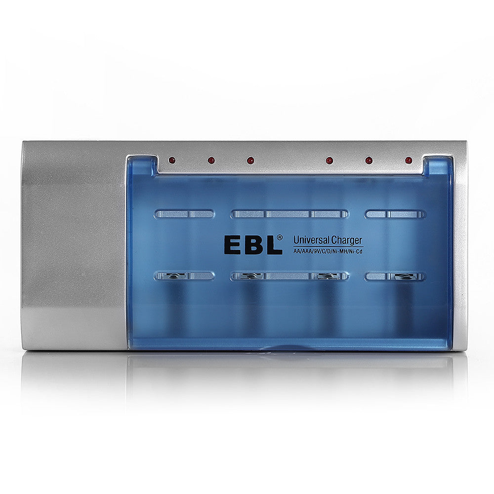 EBL 837 Universal Battery Charger for AA AAA 9V C D NiMH NiCD Rechargeable Batteries - Fast Charging for Home, Office, and Travel Use