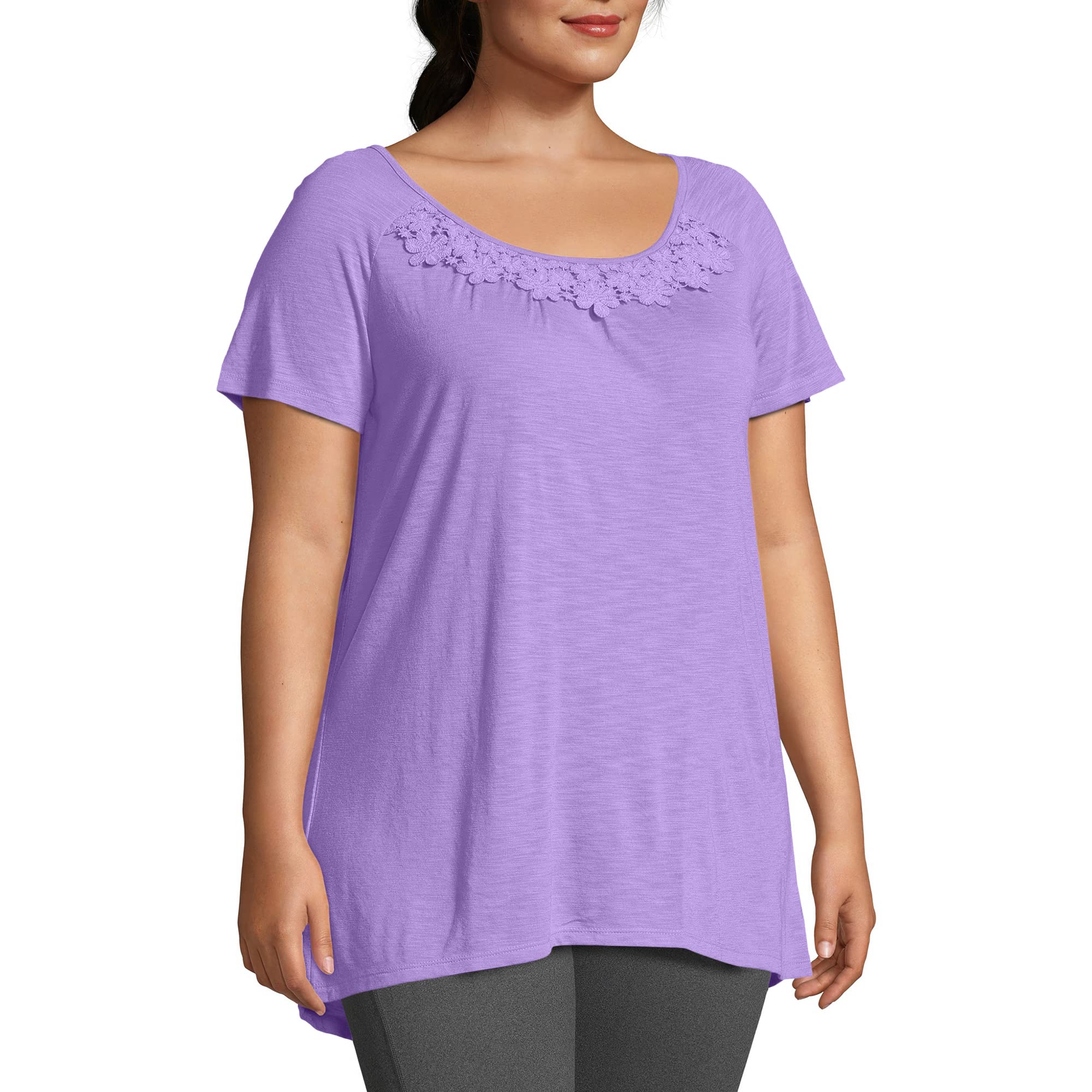 Just My Size Women's Slub Jersey Tunic Top with Crochet Trim - Comfortable Plus Size Casual Shirt for Everyday Wear, Work & Weekend Outfits