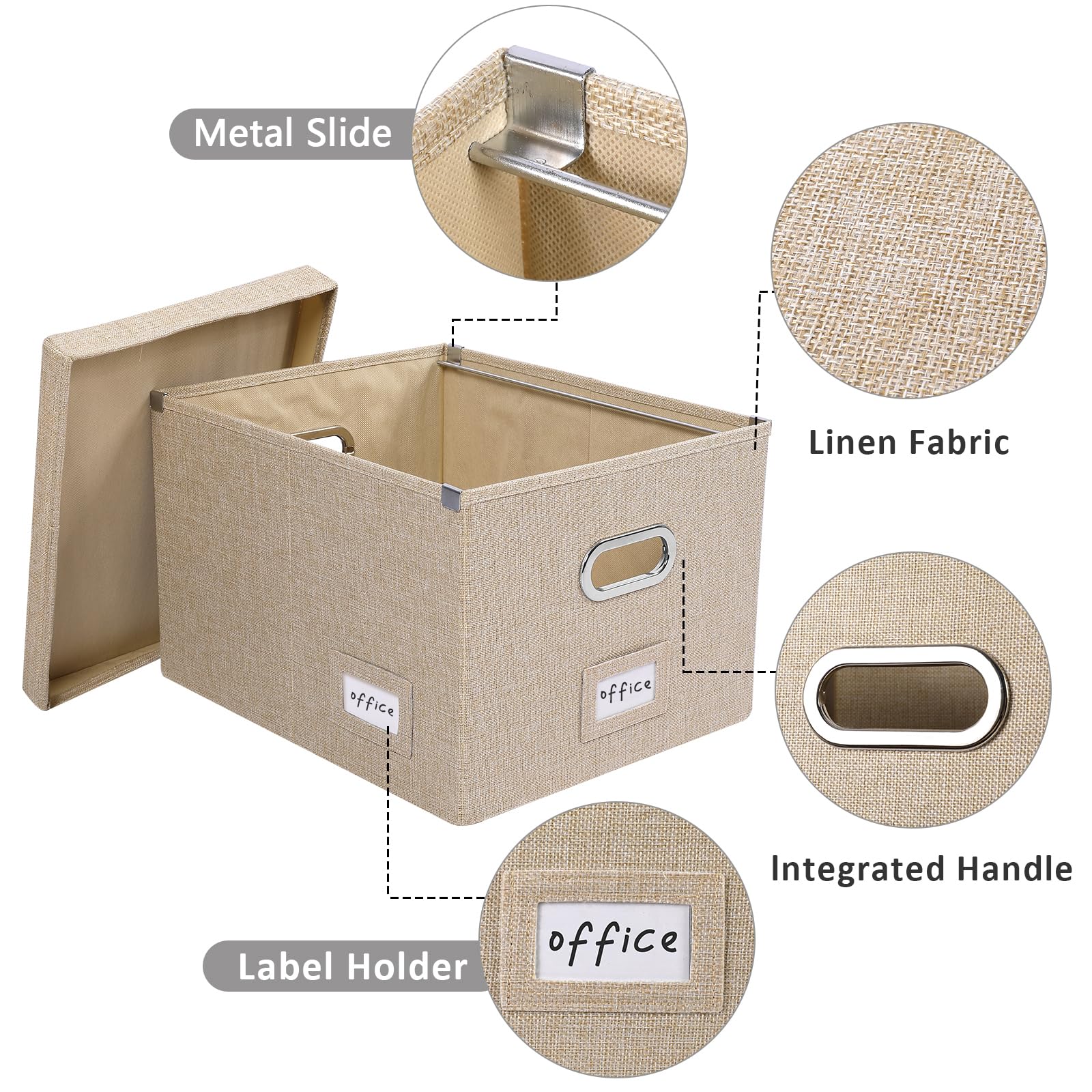 Collapsible File Organizer Storage Box with Lids - Durable Hanging Document Organizer for Office & Home - Easy Slide Design - Beige - Perfect for Desk Organization, Paper Storage & Home Office Filing