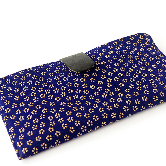 Japanese Deerskin Leather Long Wallet with Urushi Lacquer - Cherry Blossom & Navy Design | Premium Handmade Bifold Wallet for Men & Women | Perfect for Everyday Use, Business, and Gift Giving