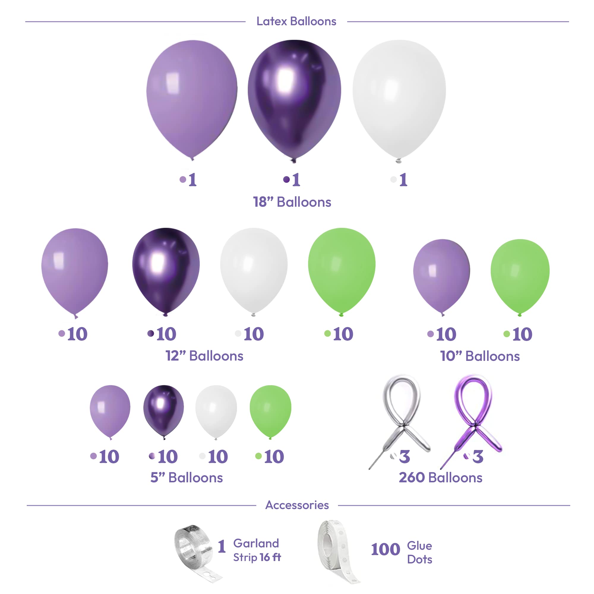 HOUSE OF PARTY 110-Piece Buzz Balloon Garland Kit - Purple Green & White Latex Balloons for Lightyear Themed Birthday Party Decor, Baby Shower Supplies | Perfect for Kids Birthday Parties, Bridal Showers & Gender Reveal Events