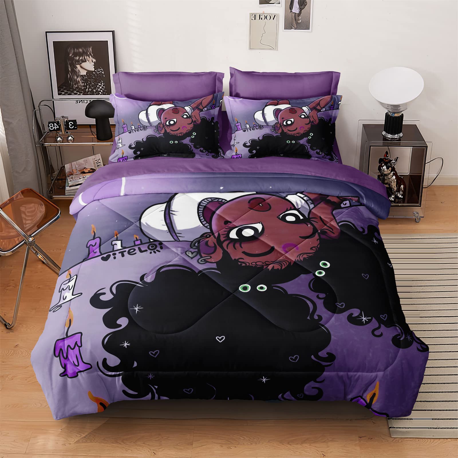Purple Twin Comforter Set with Sheets - Black Girl Magic Bedding for Kids & Teens | Cute Princess Bedroom Decor | Complete Bed in a Bag Set for Girls' Room | Perfect for Sleepovers, Birthday Gifts & Cozy Bedtime