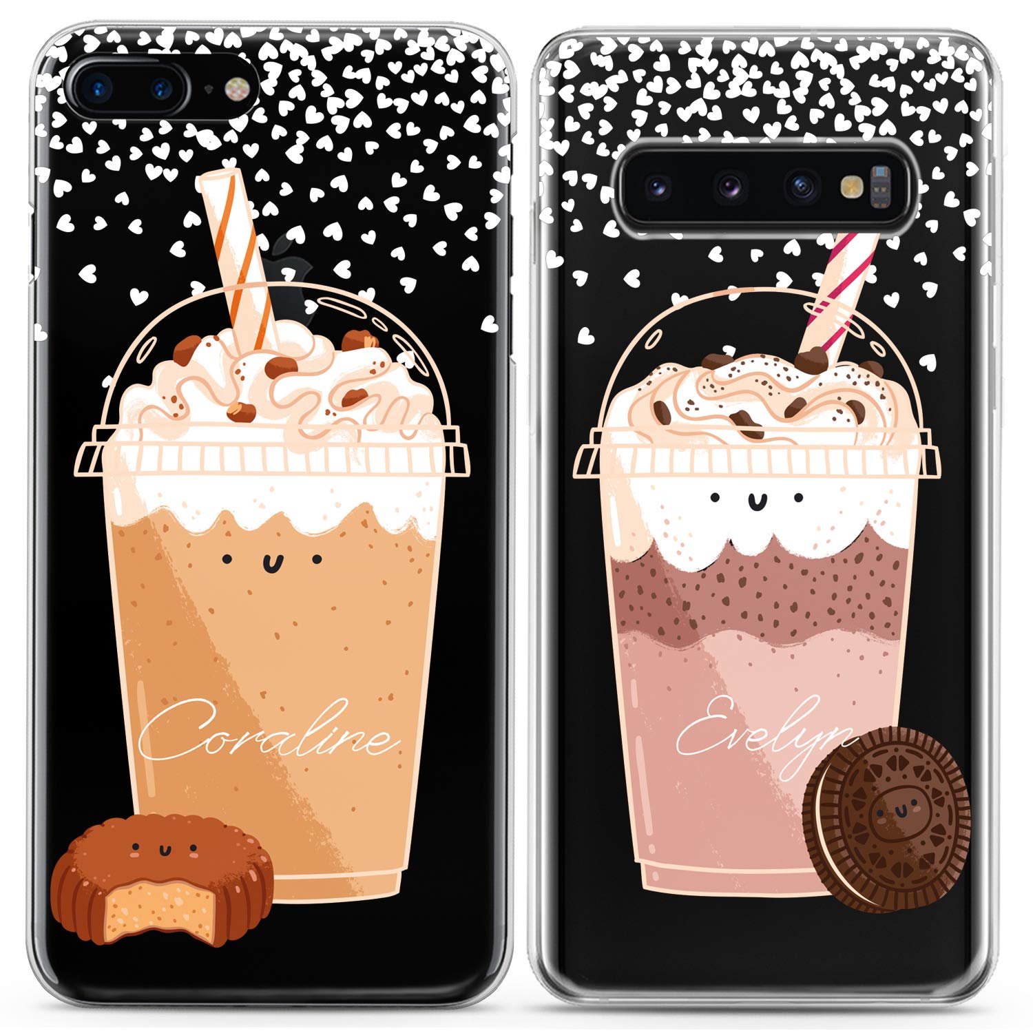 Matching Couple Phone Cases for iPhone 16/15/14/13/12/11 Pro Max/Mini/XS/X/8 Plus/7/XR/10/SE/5 - Custom Personalized BFF Oreo Milkshake Design - Cute Silicone Pair Cover - Perfect Soulmate Gift for Anniversary, Valentine's Day & Couples - Durable Protection for Everyday Use
