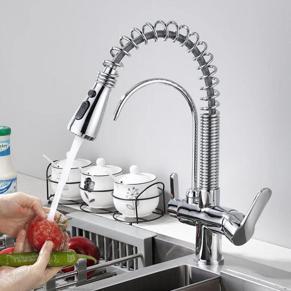 3 in 1 Pull Down Kitchen Faucet with Sprayer, Chrome Finish, Hot & Cold Water, Rotating Brass Spout, Ideal for Cooking, Washing, and Dish Cleaning