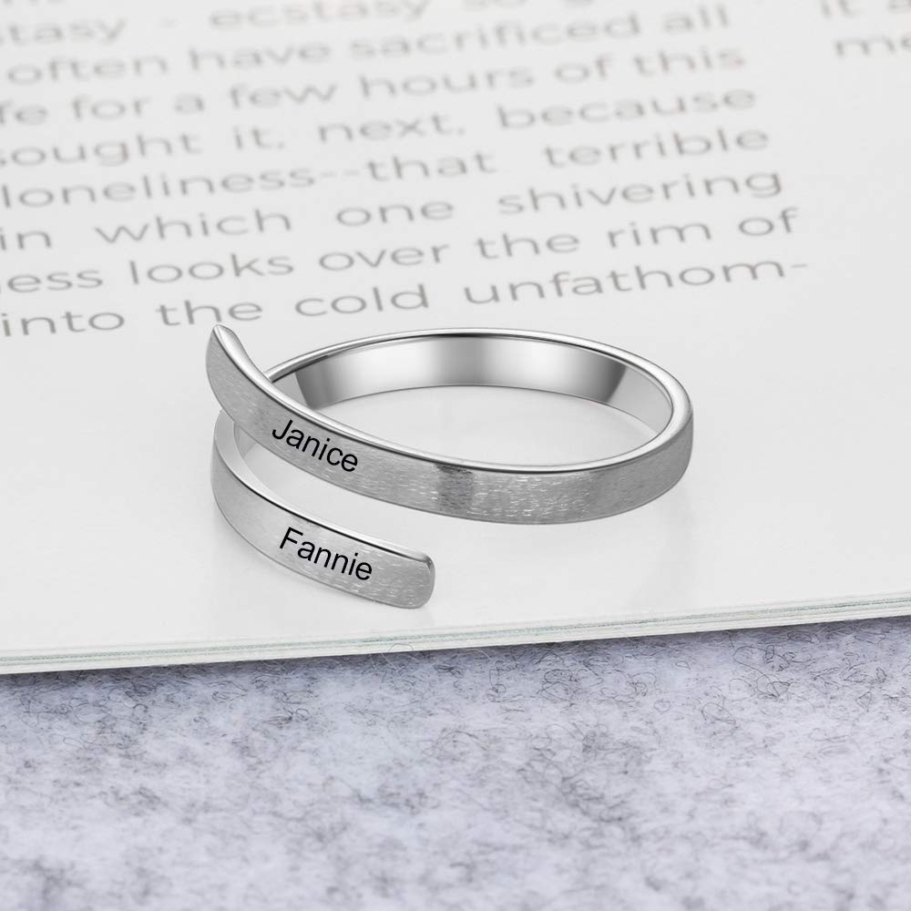Personalized Adjustable Name Rings for Women - Free Engraved BFF Jewelry Gift Set (2 Names) | Best Friend Spiral Rings for Anniversary, Birthday & Special Occasions