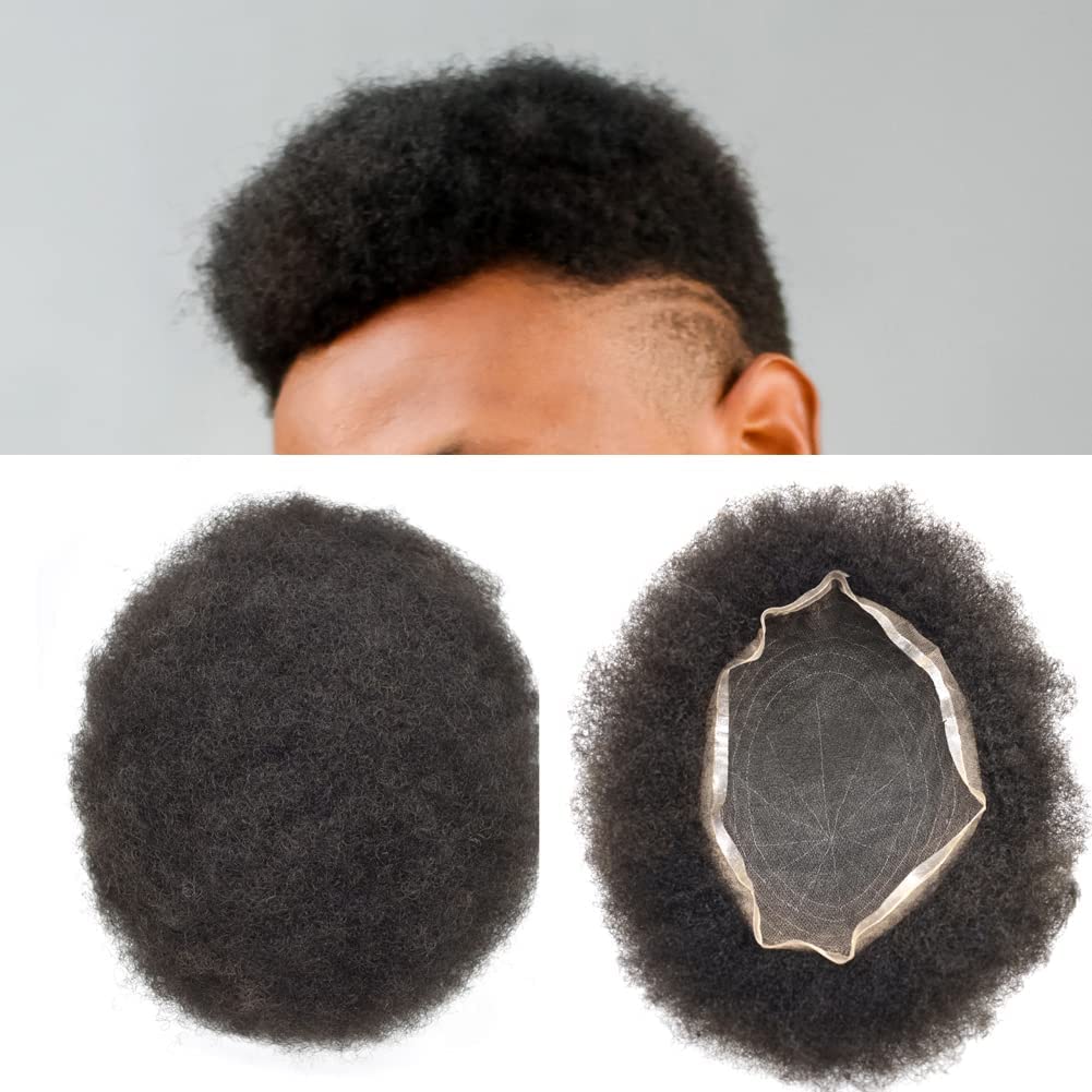 100% Human Hair Afro Toupee for Black Men - Kinky Curly Man Weave Hair Units | African American Hair System | Full Lace 8