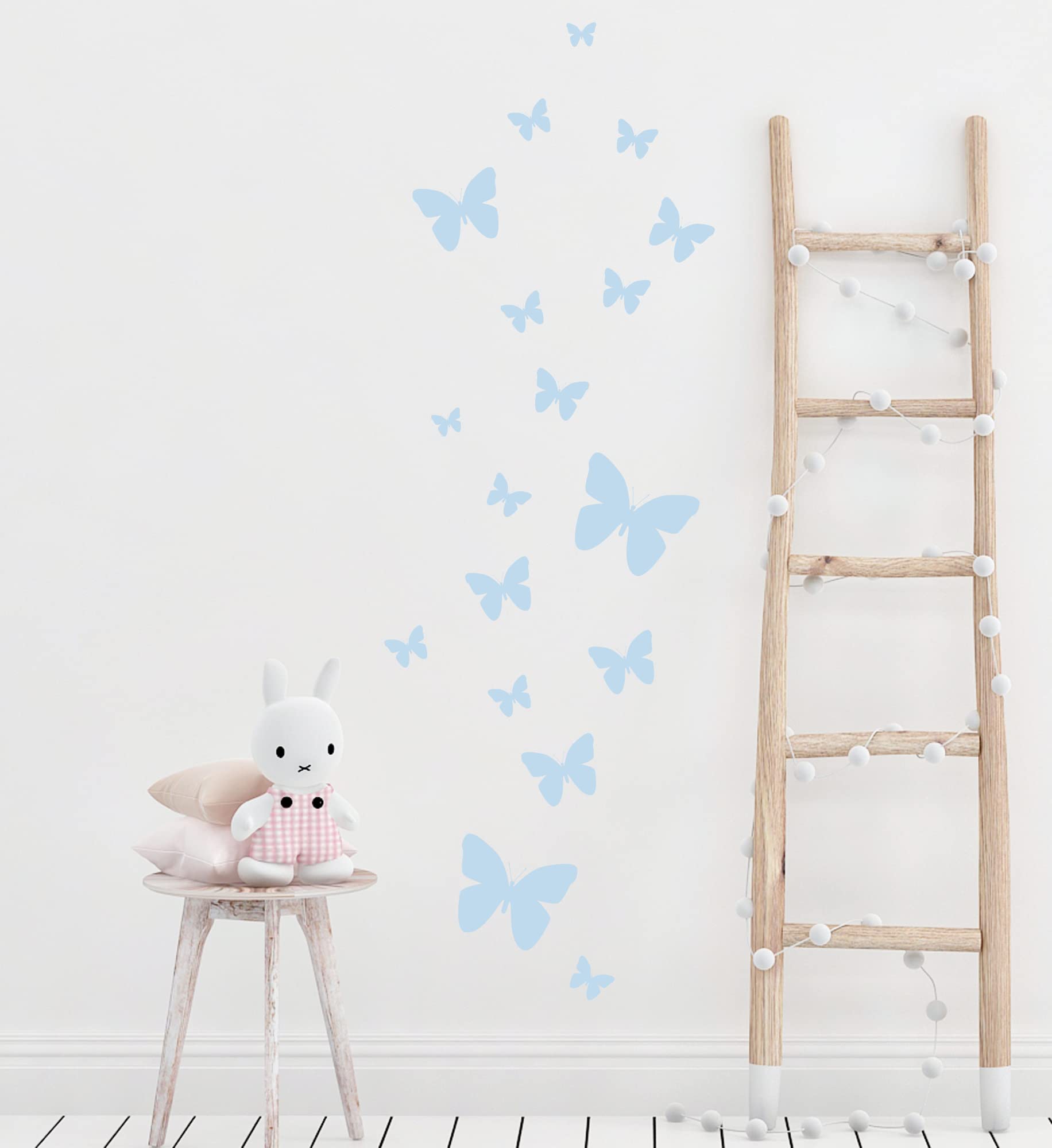 26-Piece Butterfly Wall Decals - Peel & Stick Wall Stickers for Girls Room Decor in Soft Blue | Nursery, Bedroom & Kids Room Wall Art Decorations