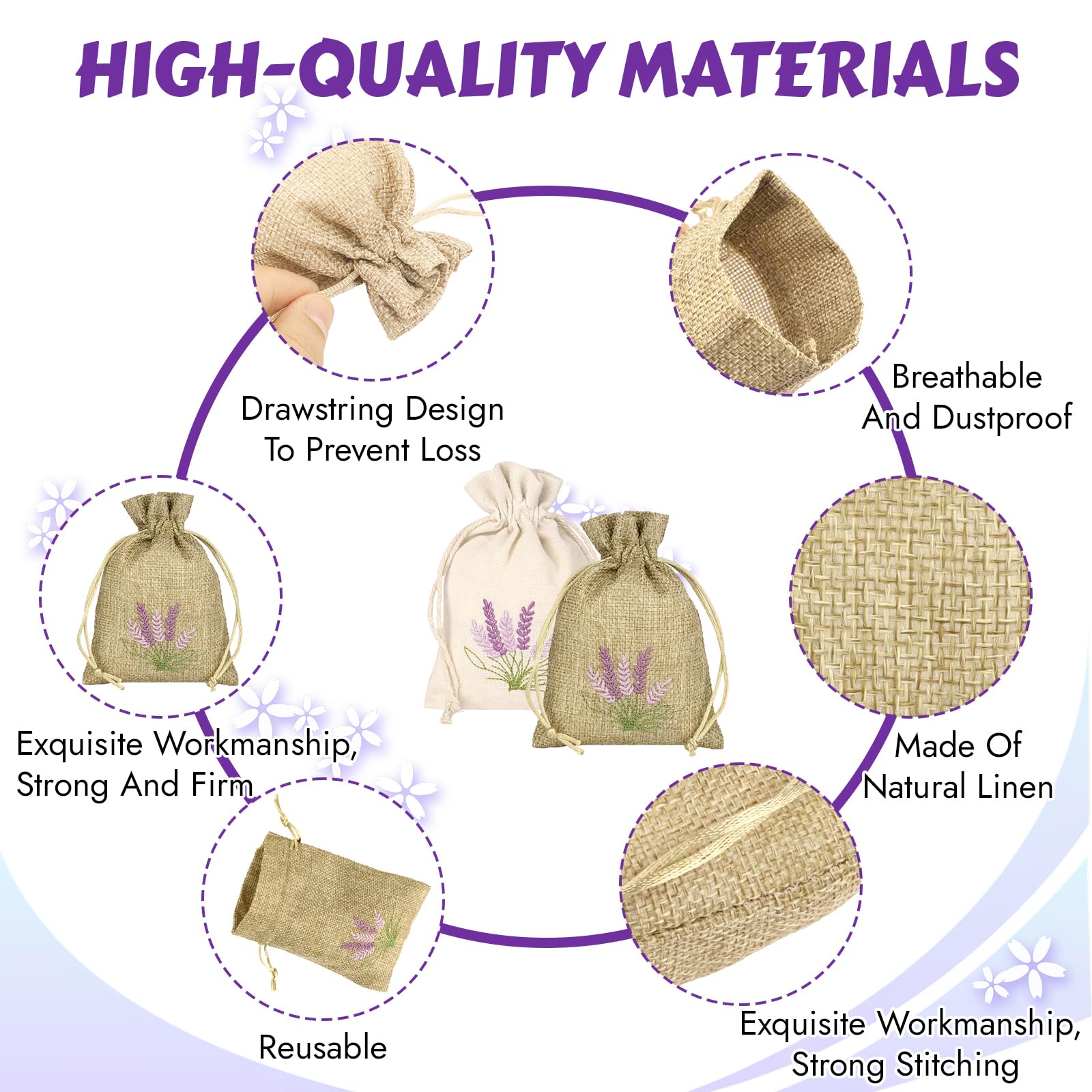 12 Pack Cotton Drawstring Bags - Scented Empty Fabric Pouches for Lavender, Potpourri & Gifts | Reusable Linen & Jute Small Bags for DIY Crafts, Wedding Favors & Home Fragrance