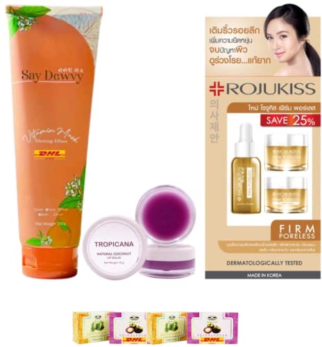 Q-1896 Vitamin Body Mask & Poreless Firming Set with 5ml Serum | Say Dewvy & Rojukiss Skincare | Free Tomato Facial Mask | DHL Express Shipping by Thaigiftshop | Perfect for Spa Day & At-Home Skincare Routine