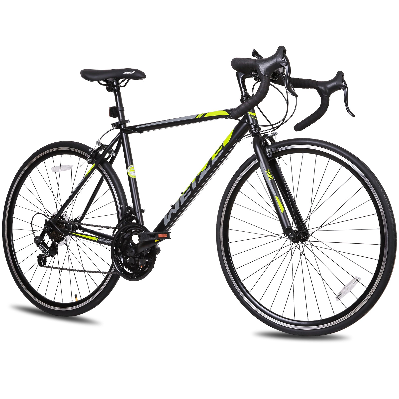 WEIZE 700C Road Bike - Shimano 14 Speed Commuter Bicycle with Drop Bar & Caliper Brakes - High Carbon Steel Hybrid Bike for Men & Women - Perfect for Urban Commuting, Fitness Riding & Weekend Adventures (Black)