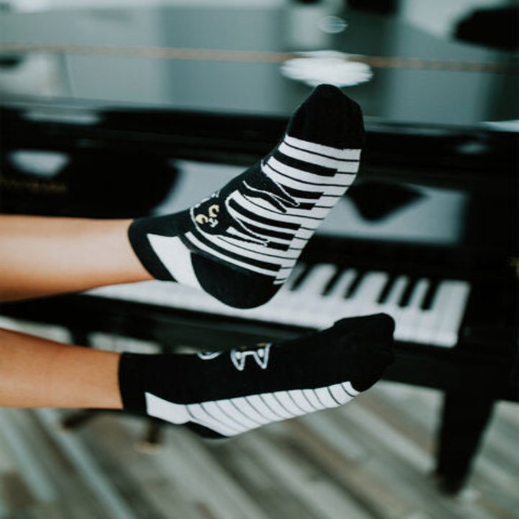 Stylish Piano Black & White Low Cut Odd Socks - Fun Mismatched Socks for Men & Women - Perfect for Casual Wear, Gifts, and Unique Fashion Statements