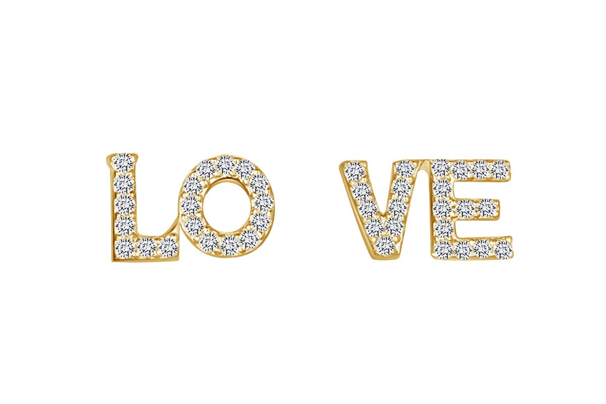 1/6 Carat Round White Natural Diamond LOVE Stud Earrings - 14k/10k Gold or Sterling Silver (I-J Color, I2-I3 Clarity) | Mother's Day Jewelry Gifts for Women | Perfect for Anniversary, Birthday, Valentine's Day & Special Occasions