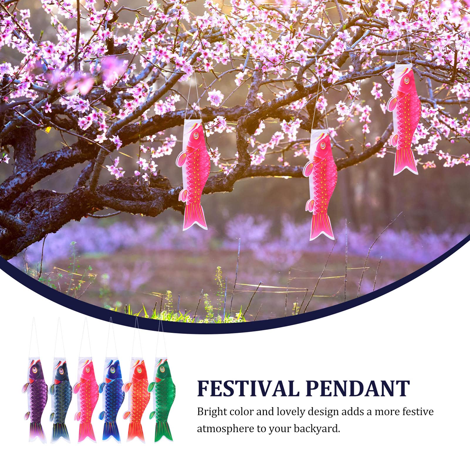 Housoutil 6-Piece Carp Streamer Decorations - Delicate Satin Koinobori Flags for Japanese Festival, Home & Garden Decor, Outdoor Party, Asian-Themed Events