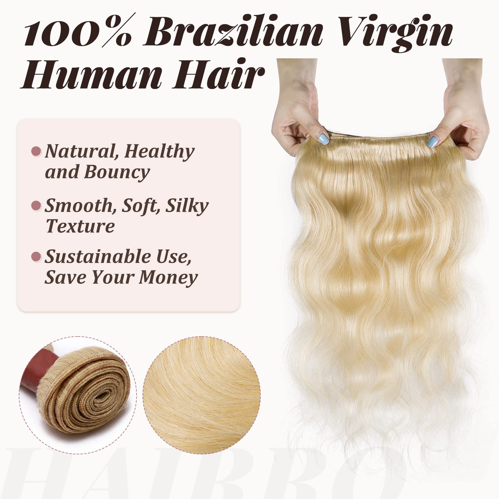 24 Inch Grade 7A #613 Bleach Blonde Brazilian Virgin Human Hair Extensions - 100g Unprocessed Body Wave Weave for Women | Sew-in Hair Extensions for Wavy & Curly Hairstyles | Perfect for Daily Wear, Parties & Special Occasions