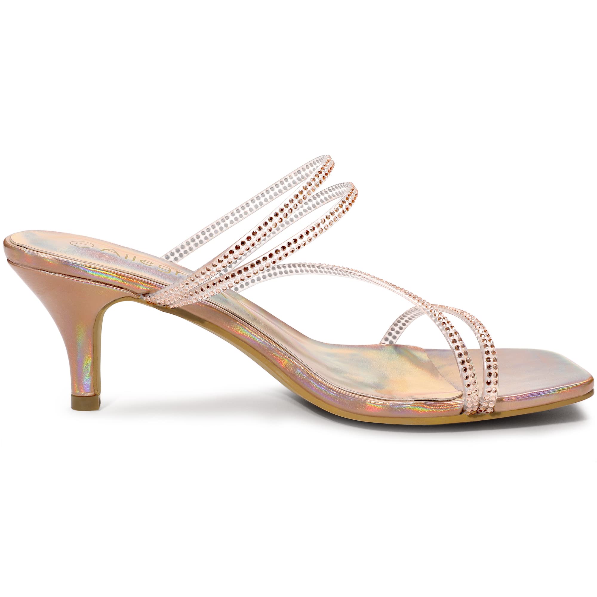 Allegra K Women's Rhinestone Strappy Kitten Heel Slide Sandals - Elegant Dressy Heels for Parties, Weddings & Evening Events