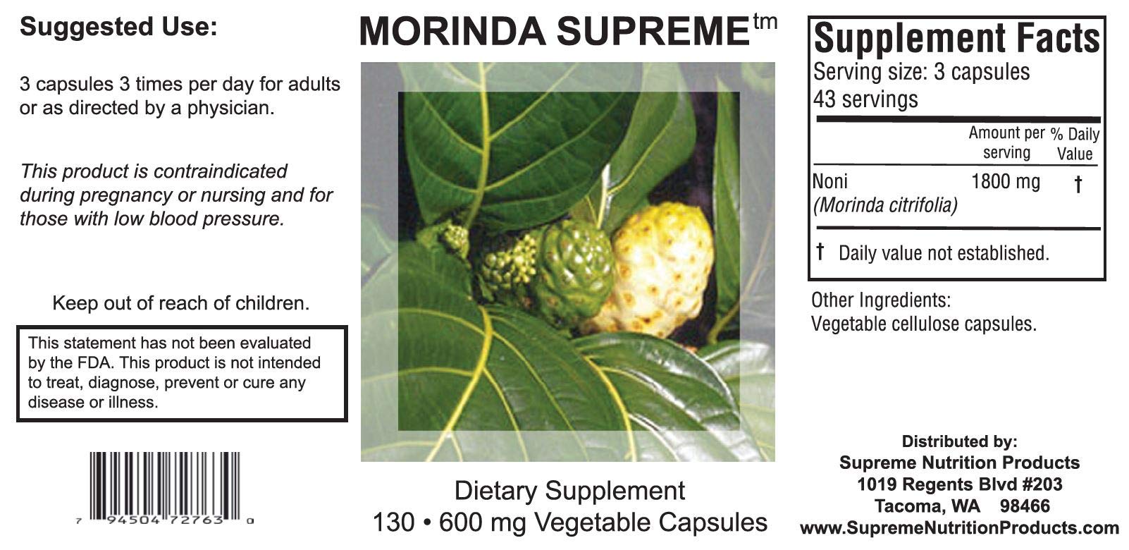 Supreme Nutrition Morinda Supreme - 130 Whole Noni Fruit Vegetarian Capsules (3 Pack) | Immune Support & Energy Boost | Perfect for Daily Wellness & Travel
