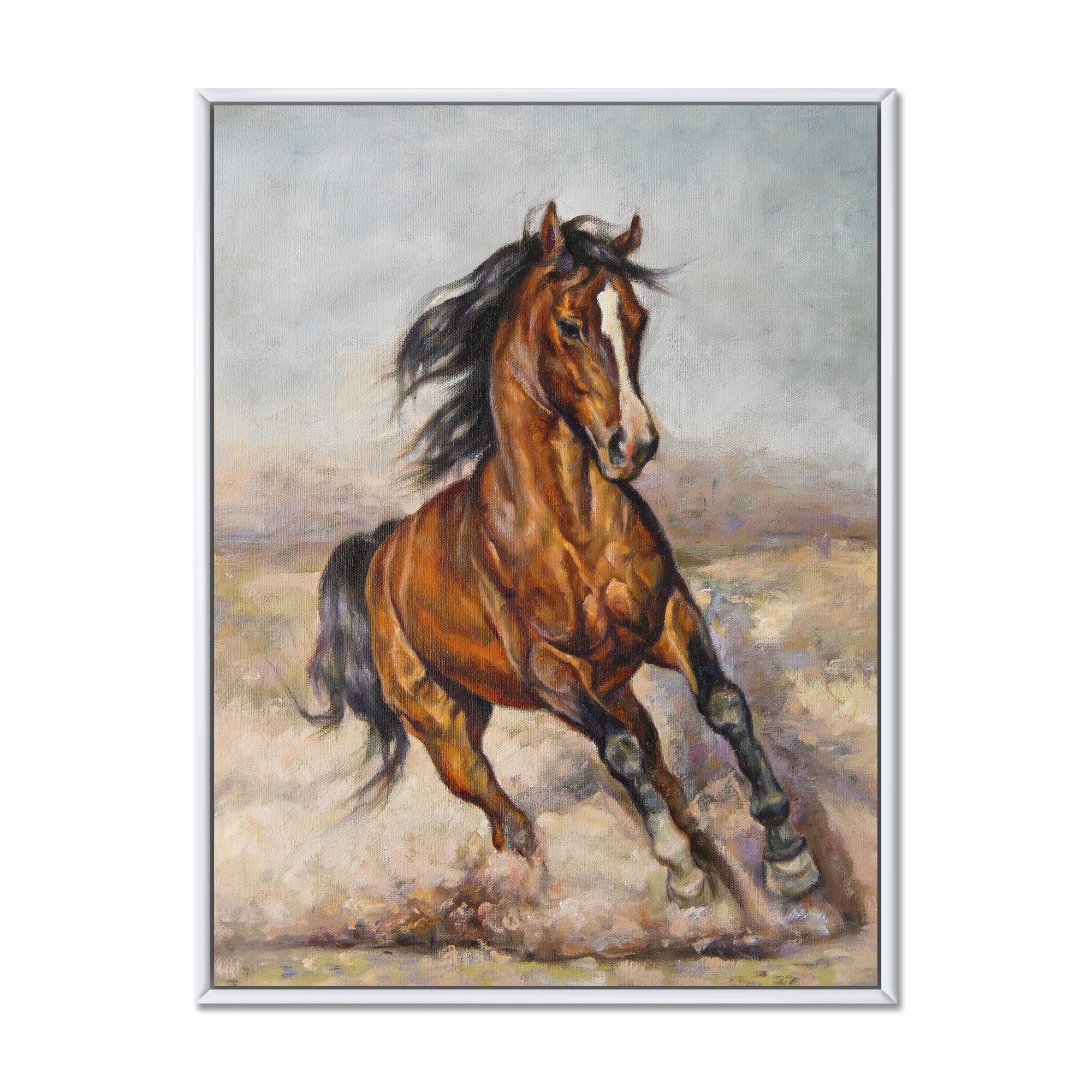 DesignQ Horse Racing Painting - Farmhouse Framed Canvas Wall Art Print for Living Room, Bedroom & Office Decor