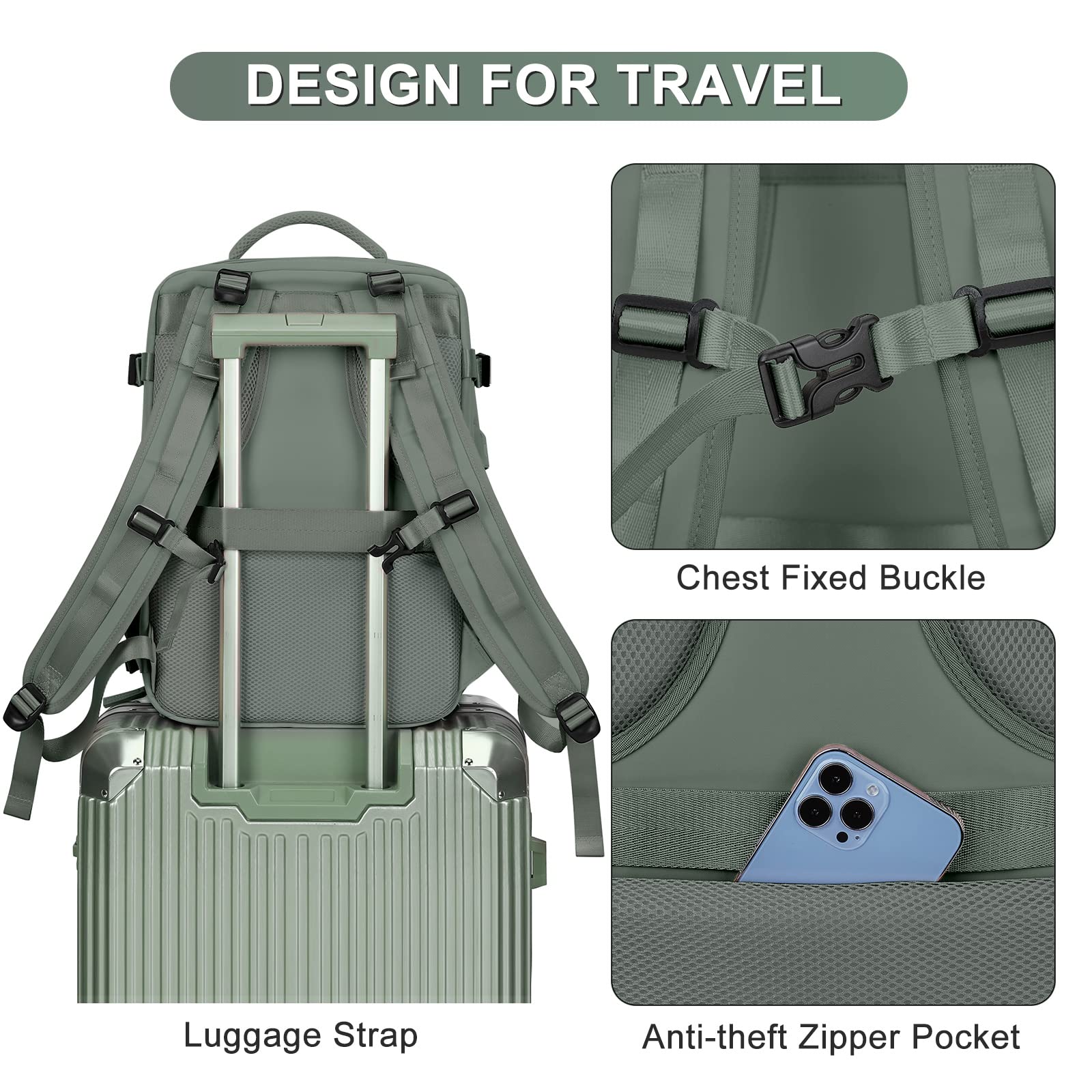 Coofay Airline Approved Travel Backpack for Women & Men - Waterproof Carry On Backpack, Lightweight Hiking Daypack for Outdoor Sports, Gym, Work Commute & Weekend Getaways