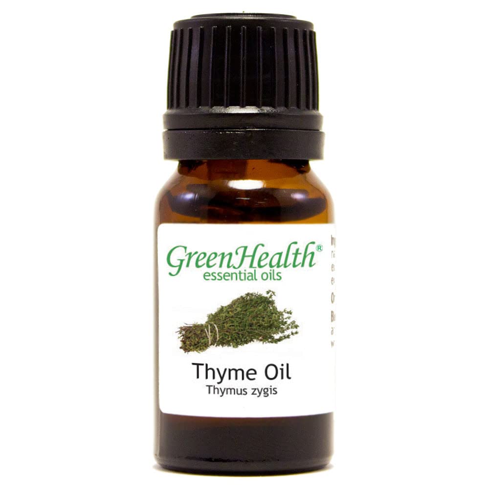 100% Pure Thyme Essential Oil – 1/3 fl oz (10 ml) Amber Glass Bottle – Natural Aromatherapy Oil for Diffusers, Massage & Skin Care – GreenHealth