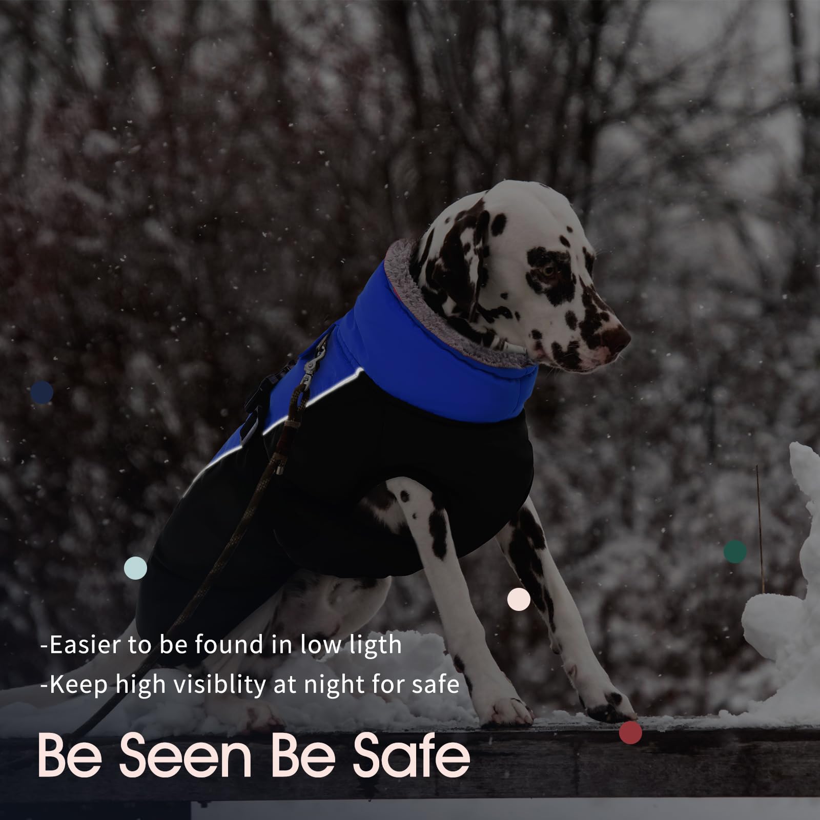 IECOii Extra Warm Reflective Adjustable Dog Jacket - Fleece Turtleneck Winter Coat with Buckle for Small, Medium & Large Dogs - Perfect for Cold Weather Walks, Hiking & Outdoor Adventures