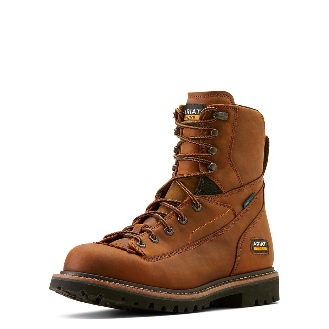 Longview Shock Shield 8 Inch Soft Toe Waterproof Work Boots - Copper Brown - Slip Resistant & Comfortable for Construction, Hiking & Outdoor Activities