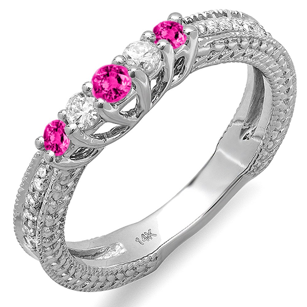 Dazzlingrock 14K Solid White Gold Pink Sapphire & Diamond Women's Wedding Band Enhancer Ring - Perfect for Bridal Jewelry, Anniversary Gifts & Special Occasions