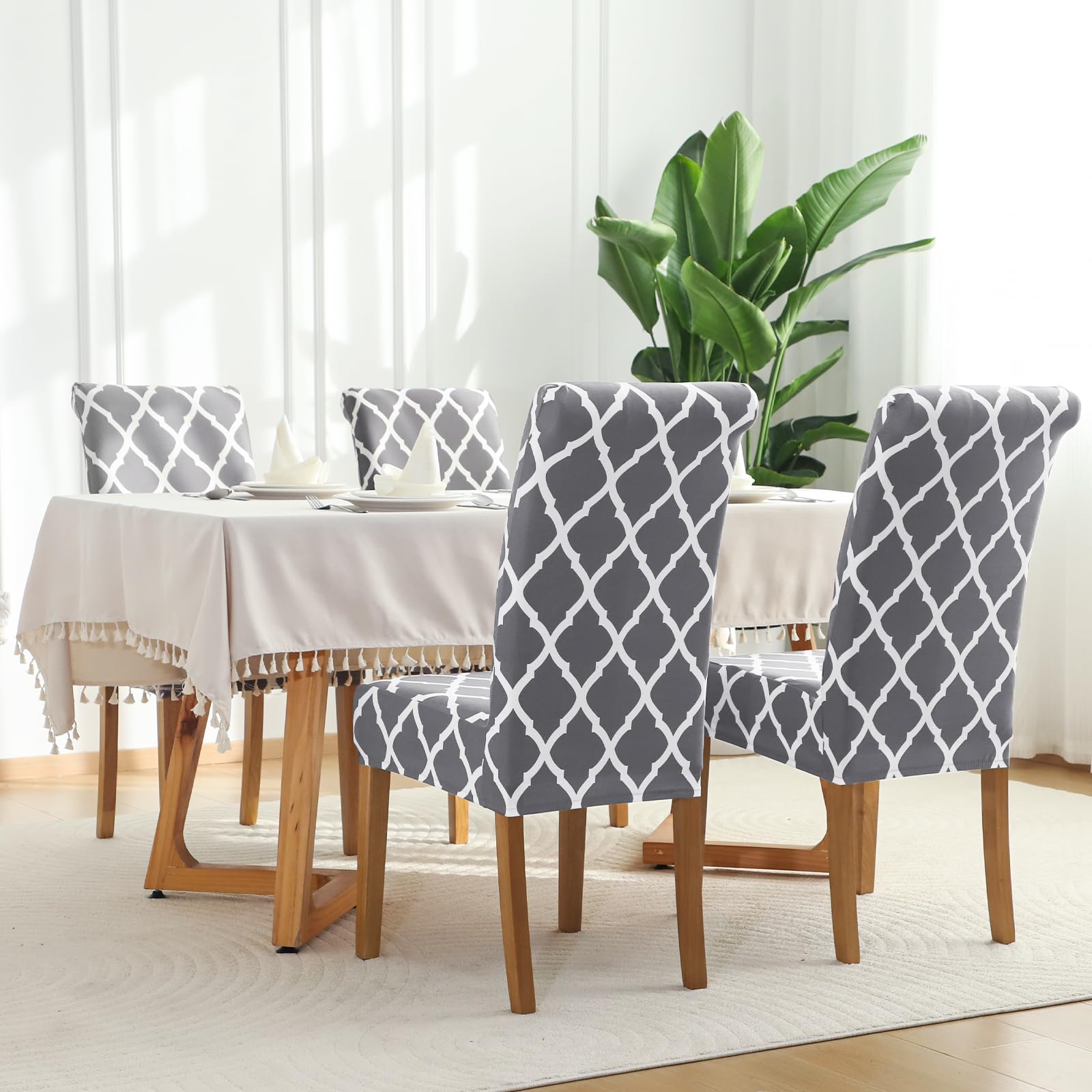 FORCHEER 6-Pack Stretch Dining Chair Covers - Grey & White Slipcovers for Parsons Chairs | Spill-Proof Kitchen & Dining Room Protection | Fits Standard Size Chairs for Home, Restaurant, and Party Use