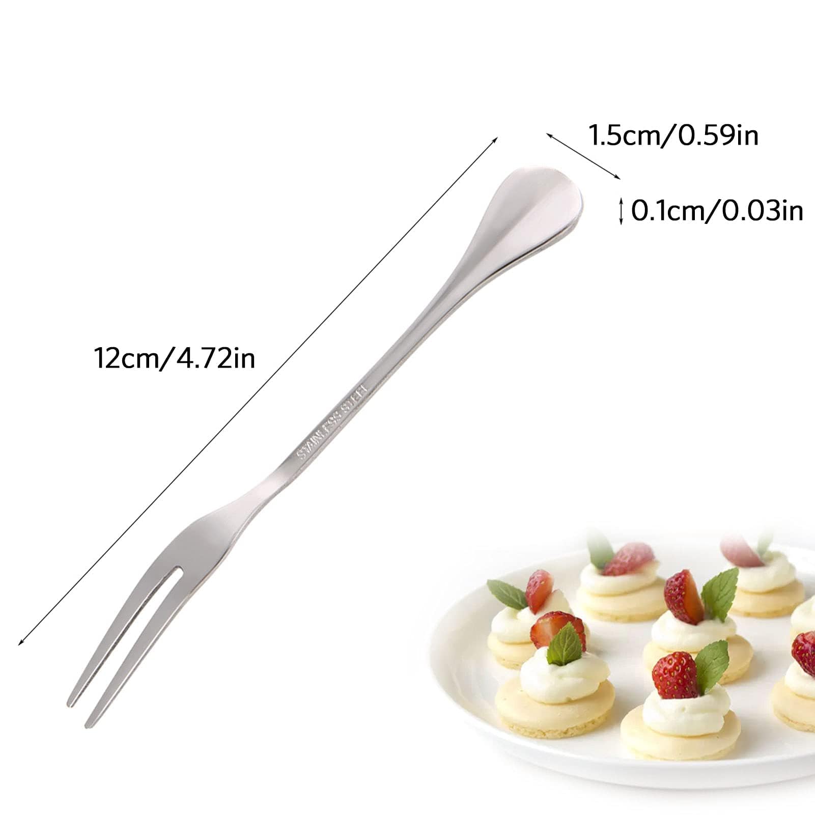 5PCS Stainless Steel Fruit Forks - 4.72 Inch 2-Prong Cocktail & Dessert Forks for Cake, Mussels, Appetizers - Durable Handle for BBQ, Party, Gathering - Perfect for Fruit Platters, Wine Tasting & Outdoor Dining