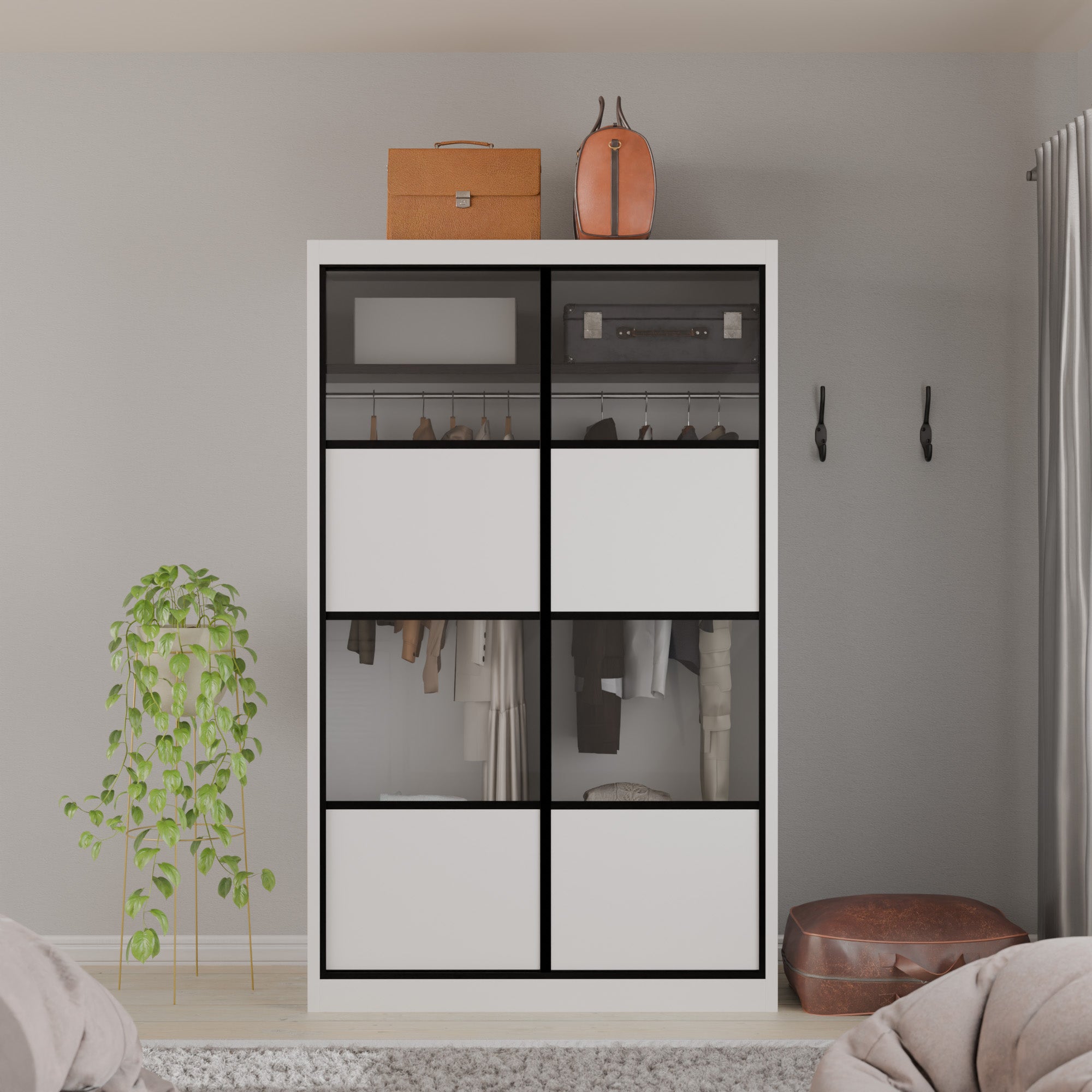 Josie Modular Wardrobe W06 - Customizable Closet Organizer with Adjustable Shelves & Hanging Rod for Bedroom, Closet, or Walk-In Wardrobe Organization