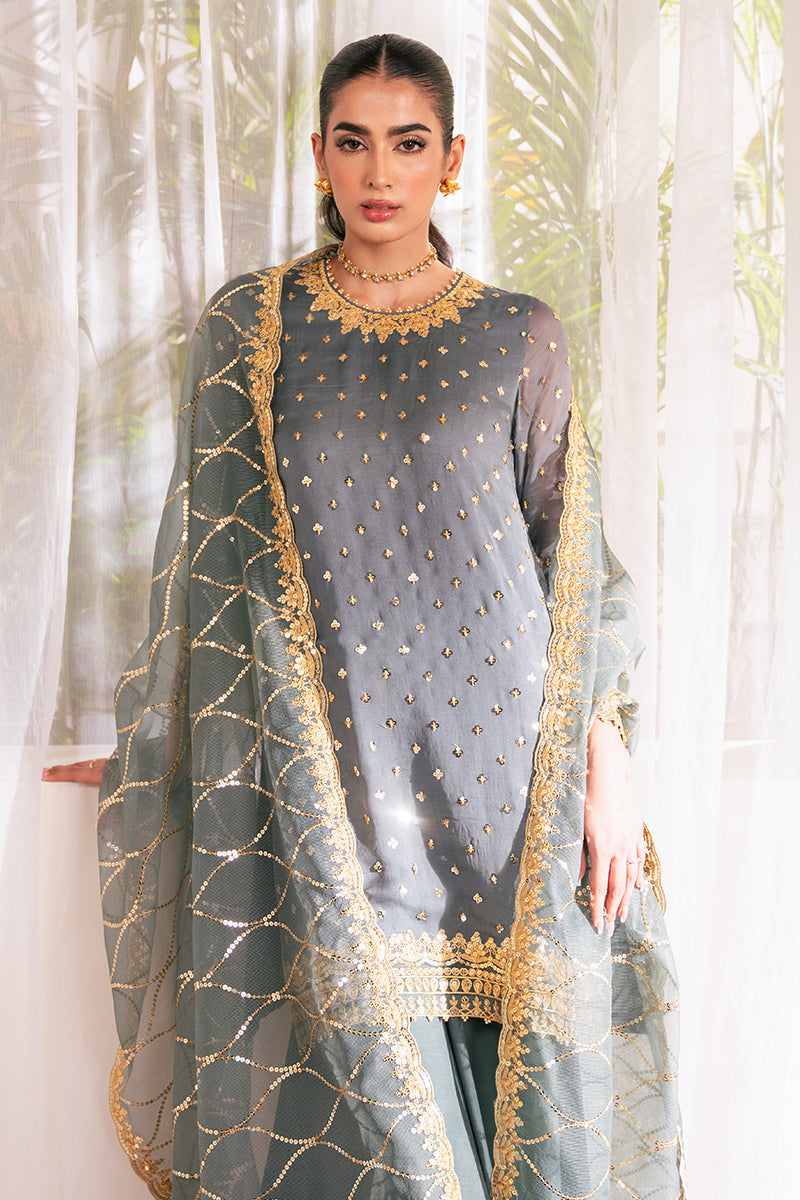 MALLARD GREEN 4-Piece Embroidered Chiffon Suit Set for Women - Elegant Party Wear & Special Occasion Outfit