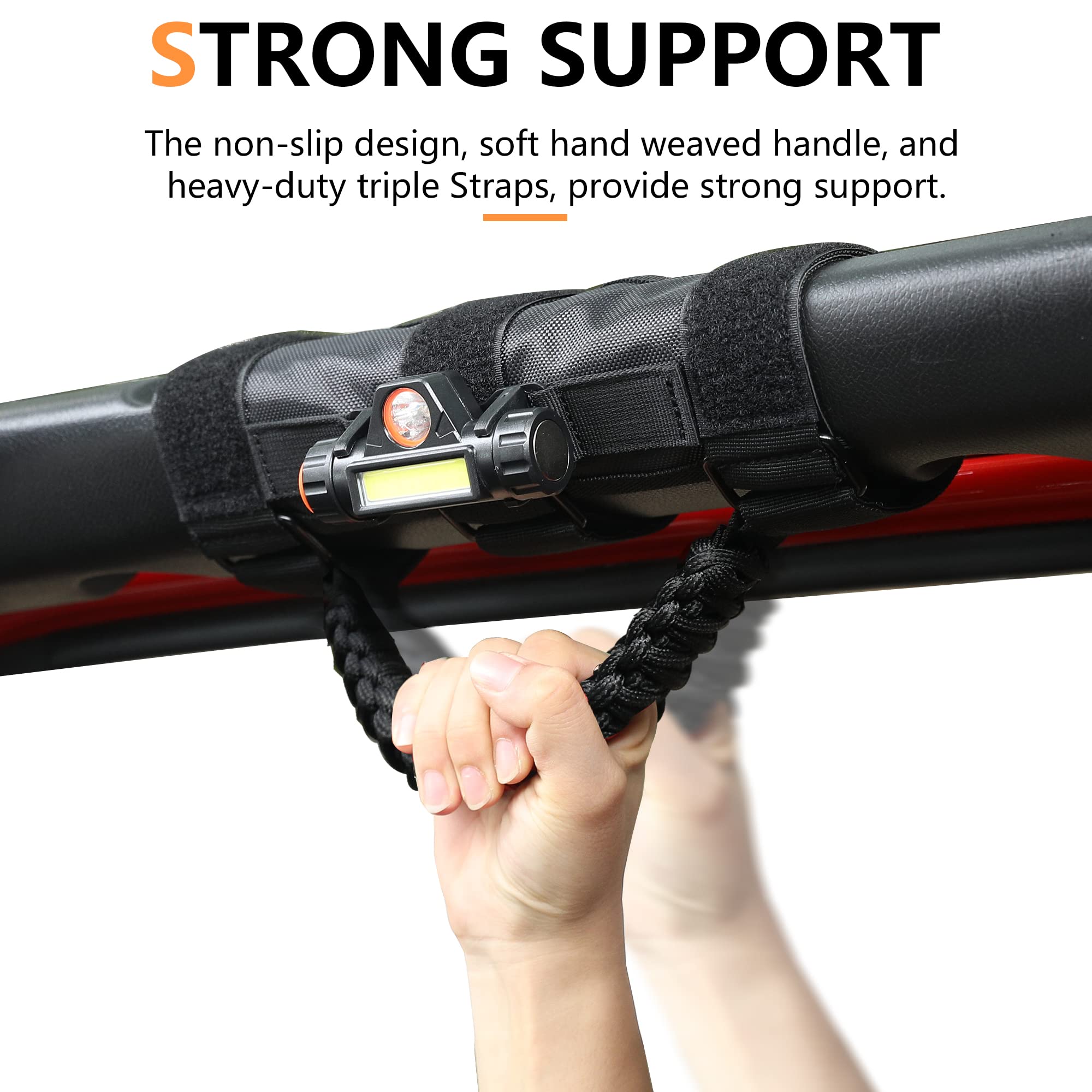 Jeep Wrangler Roll Bar Grab Handles with Dome Light | Compatible with 1945-2025 CJ YJ TJ JK JL & Gladiator JT | Fits 2.0