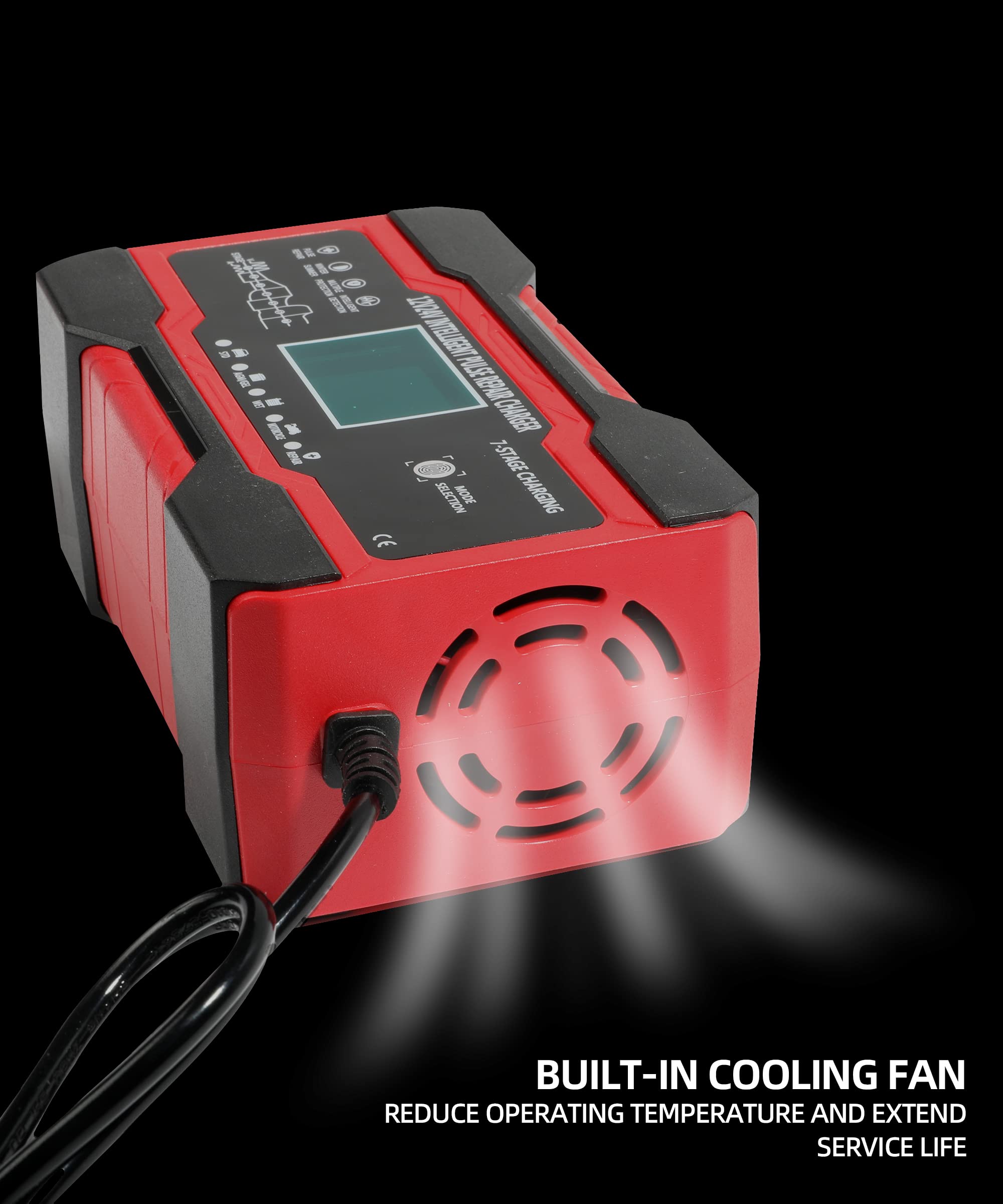 8-Amp 12V/24V Smart Car Battery Charger with Temperature Sensor & Desulfator - Automatic Trickle Charger for Cars, Trucks, Motorcycles, Lawn Mowers & Boats - Perfect for Winter Storage & Emergency Jump Starts
