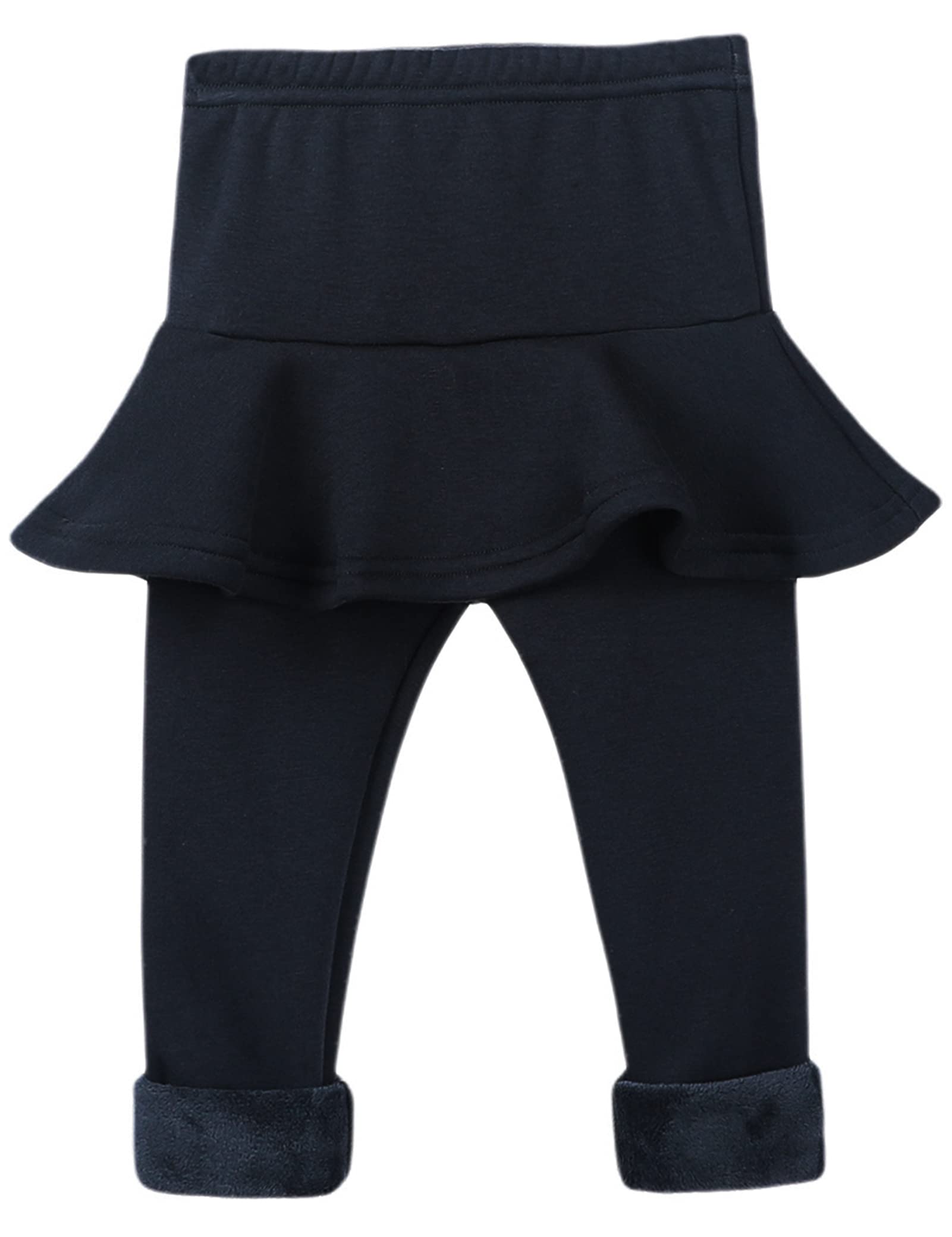 Kiench Girls' Winter Warm Fleece-Lined Leggings with Ruffle Skirt - Soft Cotton Thermal Pants for Cold Weather | Perfect for School, Playdates & Outdoor Activities